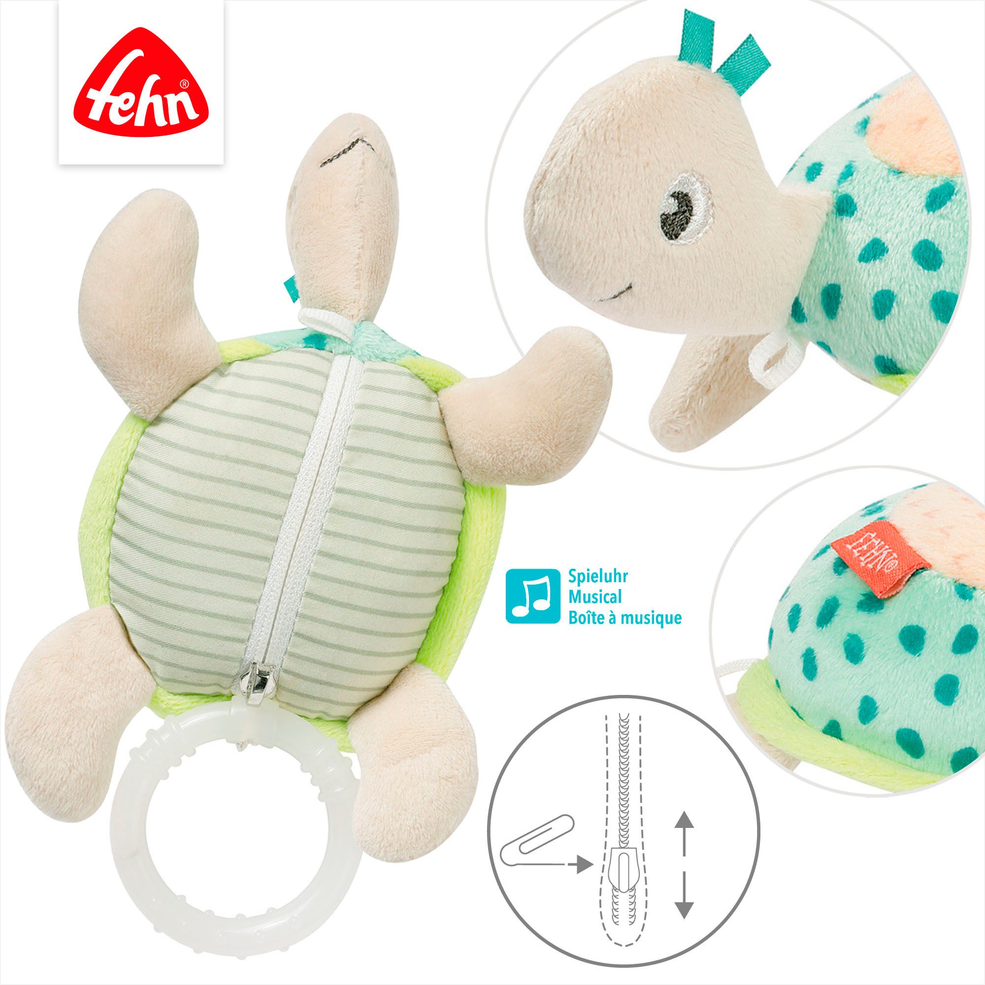 Fehn Speeldoosje Zeekinderen, schildpad met uitneembare speeldoos