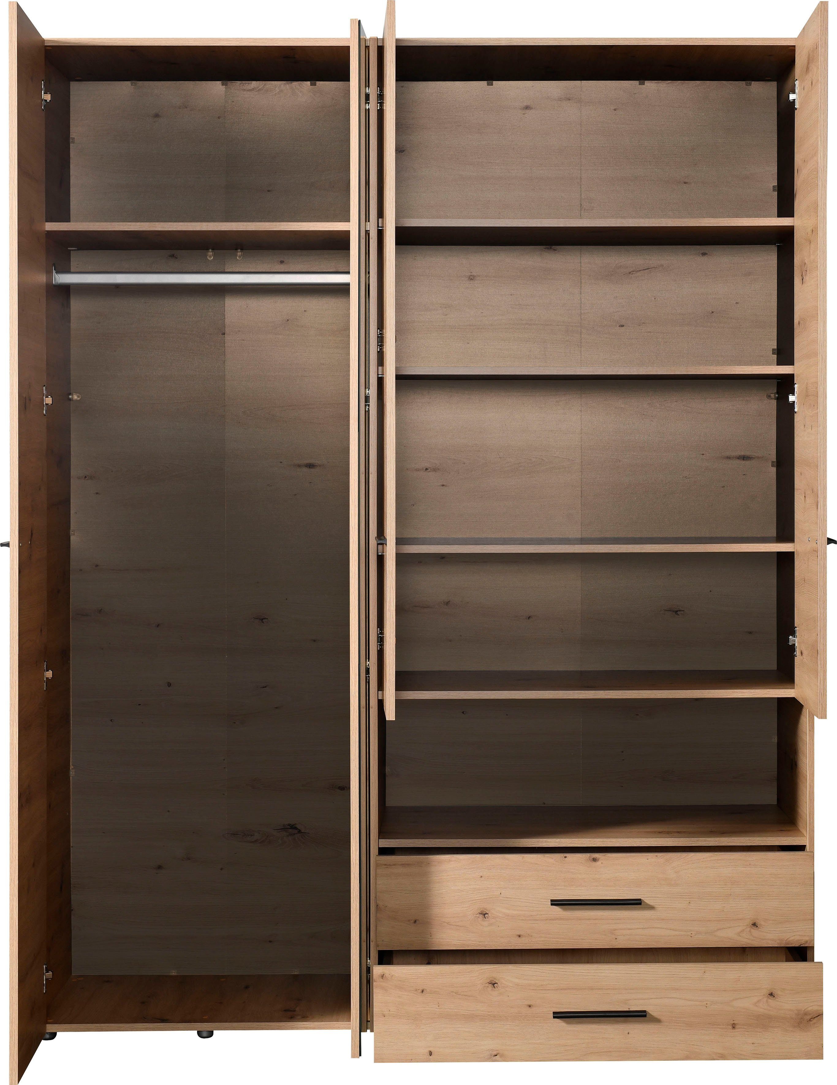 INOSIGN Kledingkast Leon, FSC®-gecertificeerd houtmateriaal met spiegel, binneninrichting en 2 lades, 127,5x55x205,5 cm