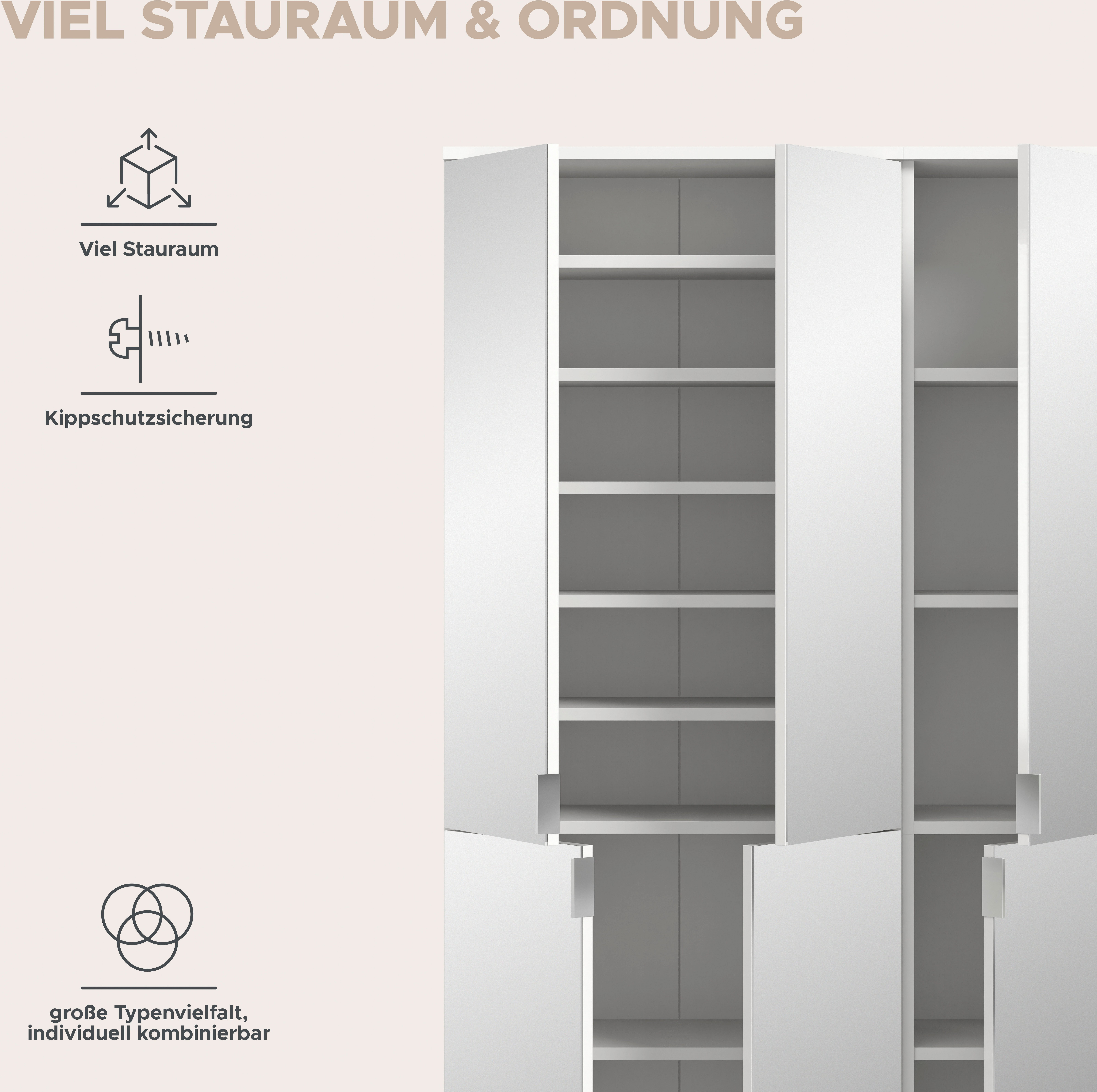 INOSIGN Halmeubelset Trondheim, 91 cm, bestaande uit 2 Kasten, 6 Spiegelduren, 15 Vakken (set, 2-delig)