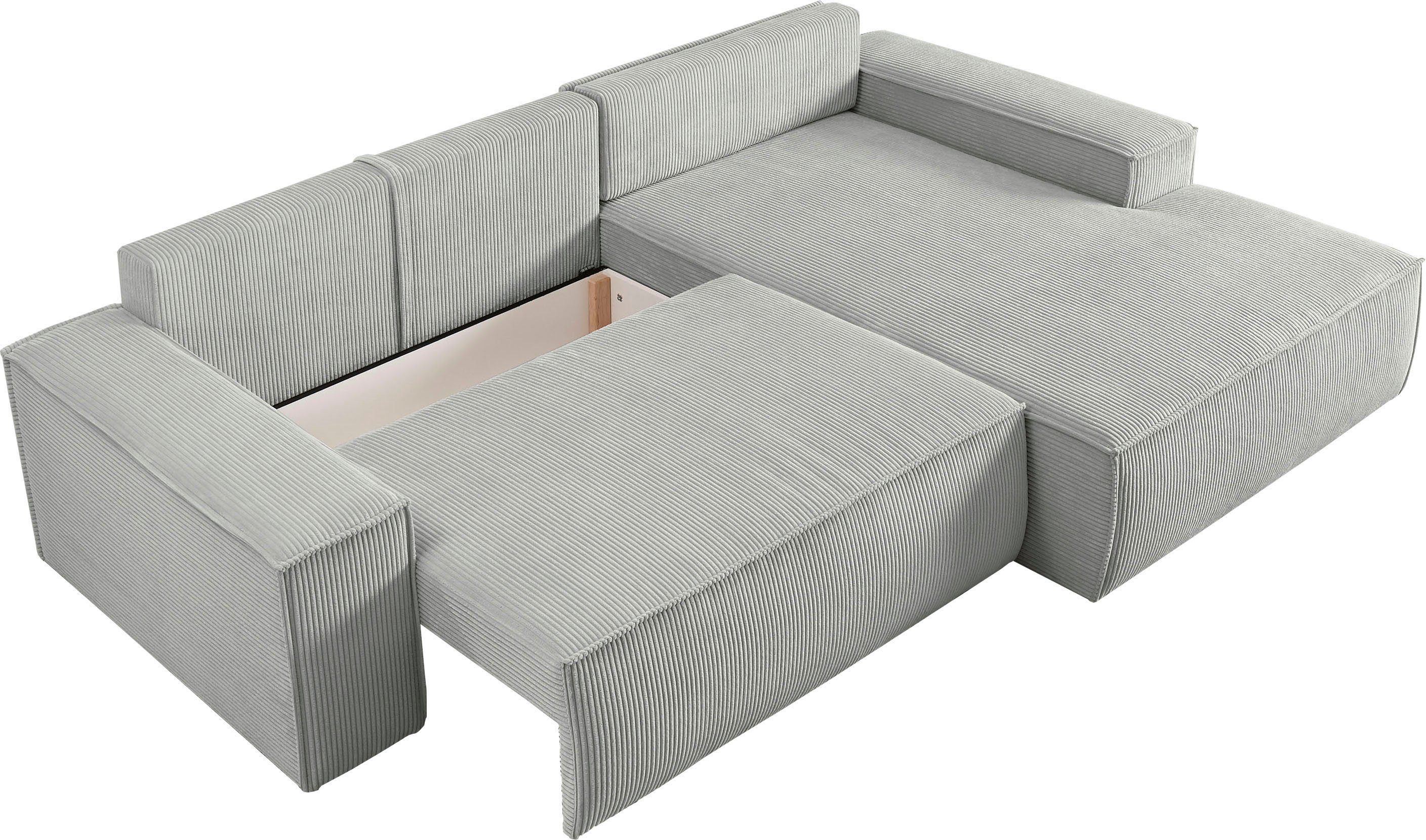 Home affaire Hoekbank SHERWOOD bedbank 267 cm, L-model, Slaapfunctie met bedlade (210x136 cm), cord, vintage, fluweel
