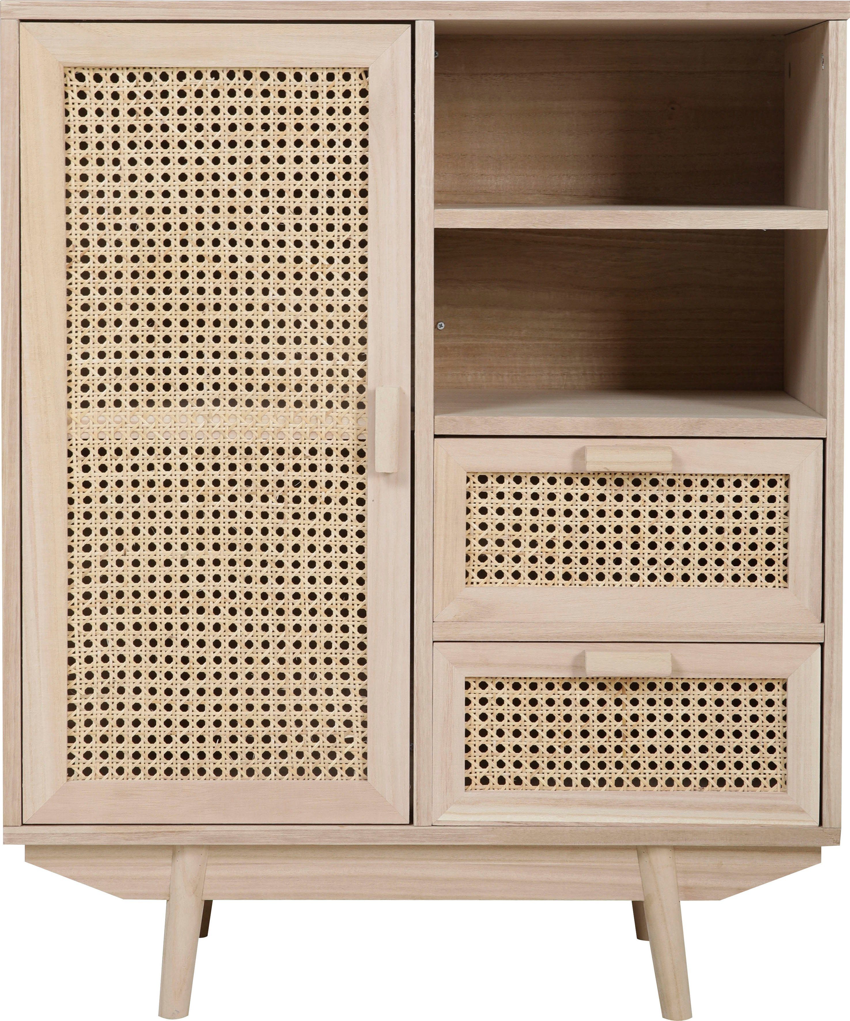 SalesFever Dressoir Kast, deur en ladefronten van rietweefsel, Weens weefsel dressoirs beige