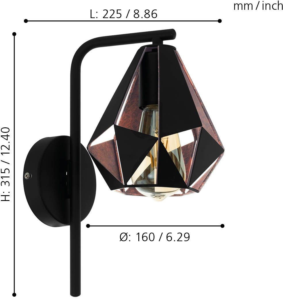 EGLO Wandlamp CARLTON 4 Vintage wandlamp, staal, zwart, koperkleurig-antiek, fitting: E27