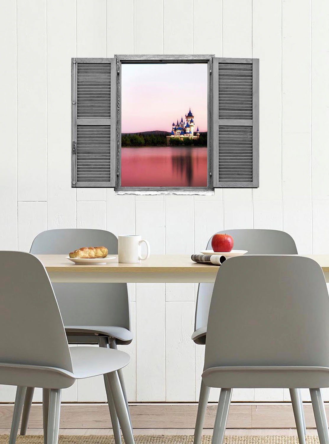 queence Wandfolie Slot Muursticker, muurdecoratie, zelfklevend, 3D, raam (1 stuk)