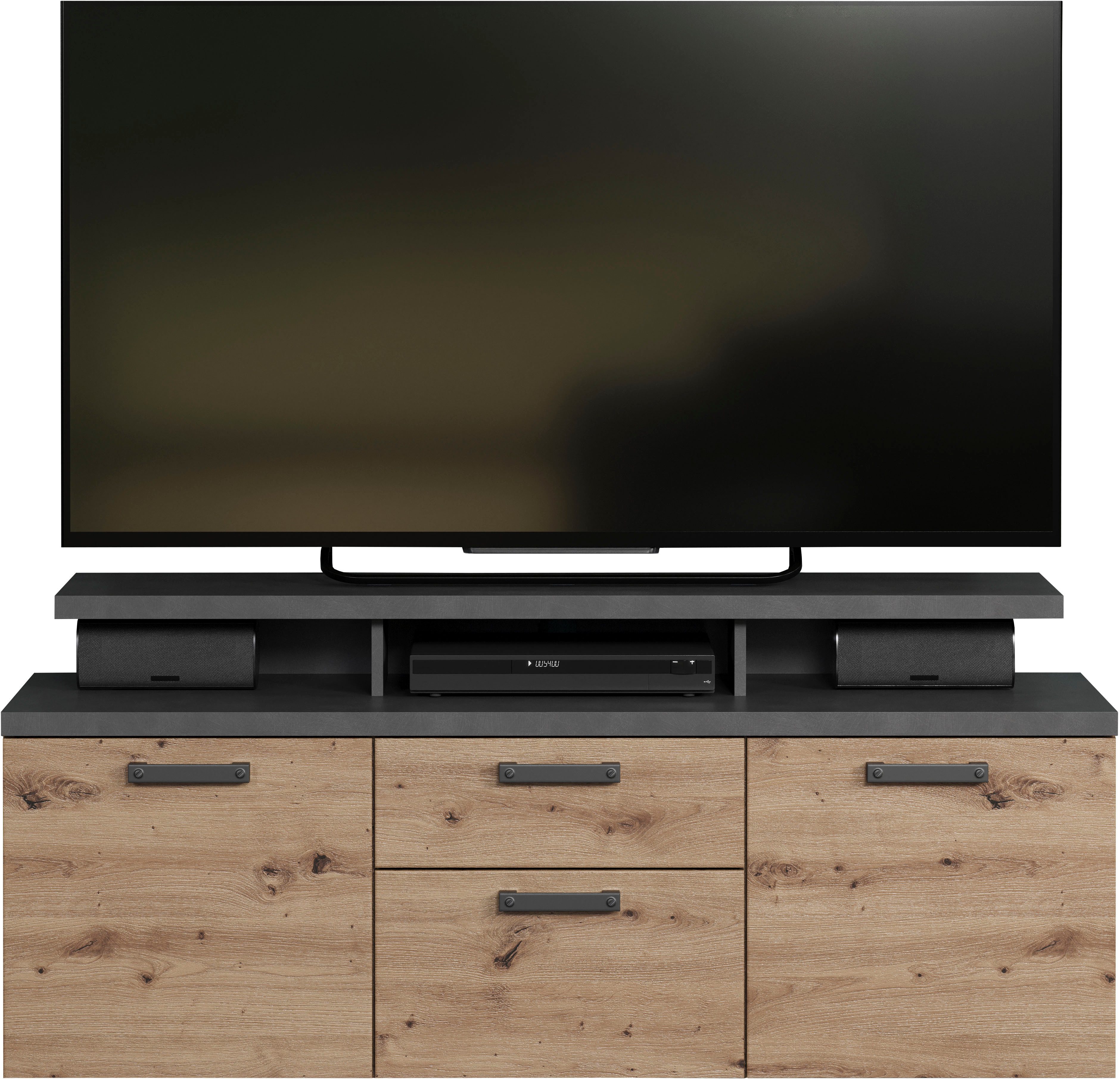 Home affaire Tv-kast Ambres Lowboard inclusief opzetstuk in eik/grijs - Met volledige uittrekfunctie (1 stuk)