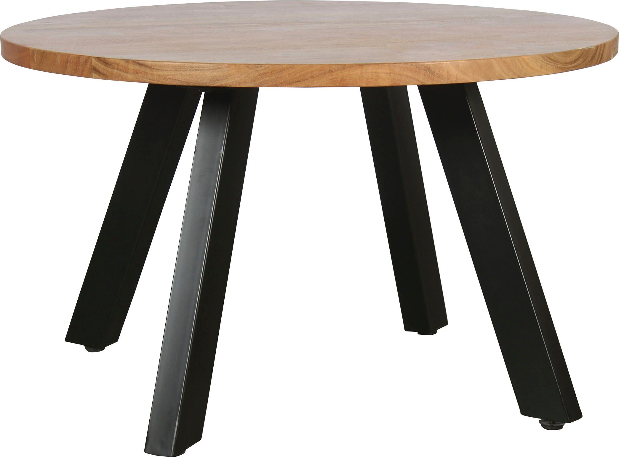 byLIVING Salontafel Ulm met massief acaciahout - plaat en zwarte metalen frame, rond 75 cm. salontafels bruin