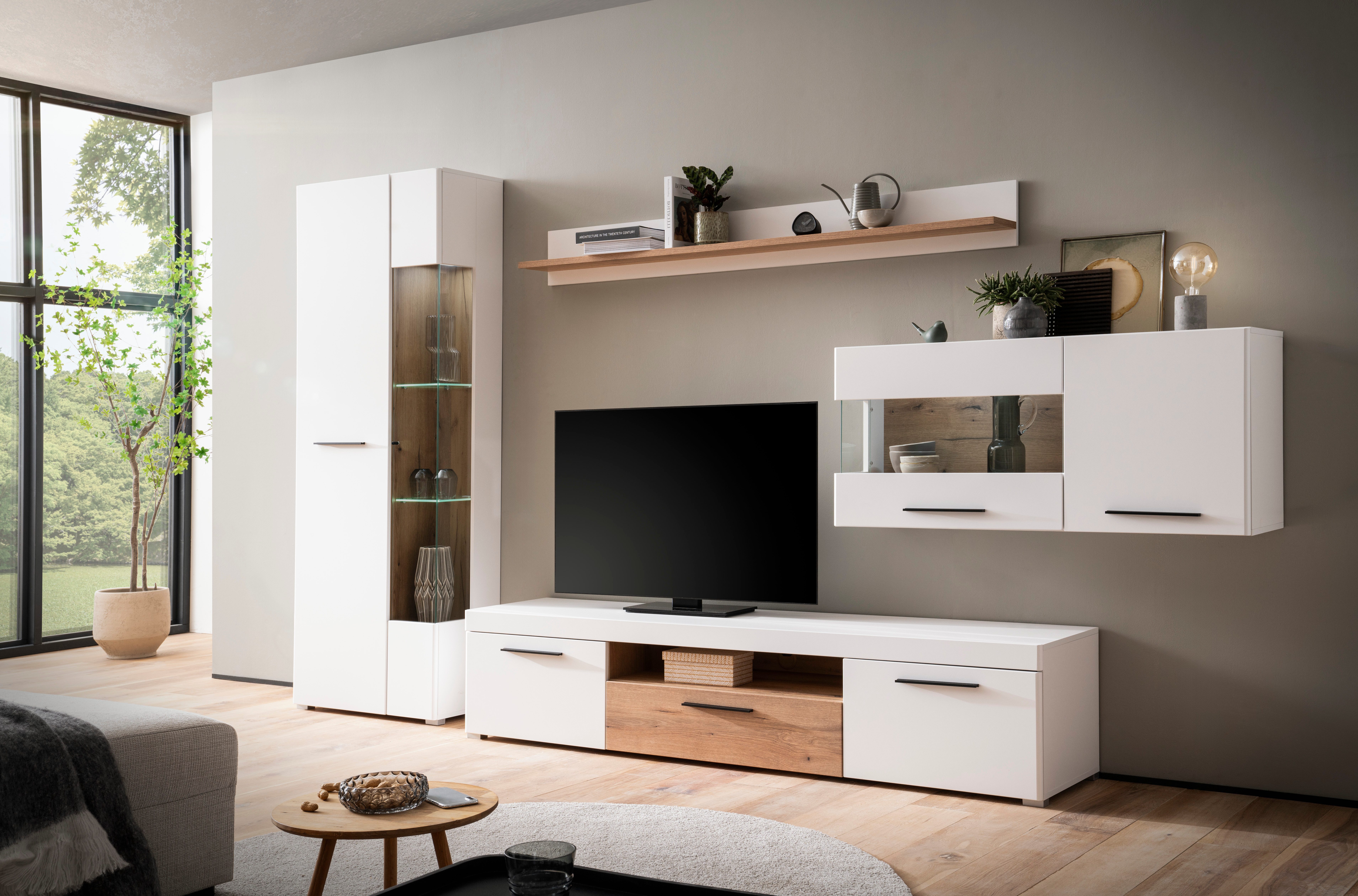 INOSIGN Wandmeubel Salerno, moderne wandmeubel, woonkamer-set, Wit met Eik Evoke Decor (set, 4-delig)
