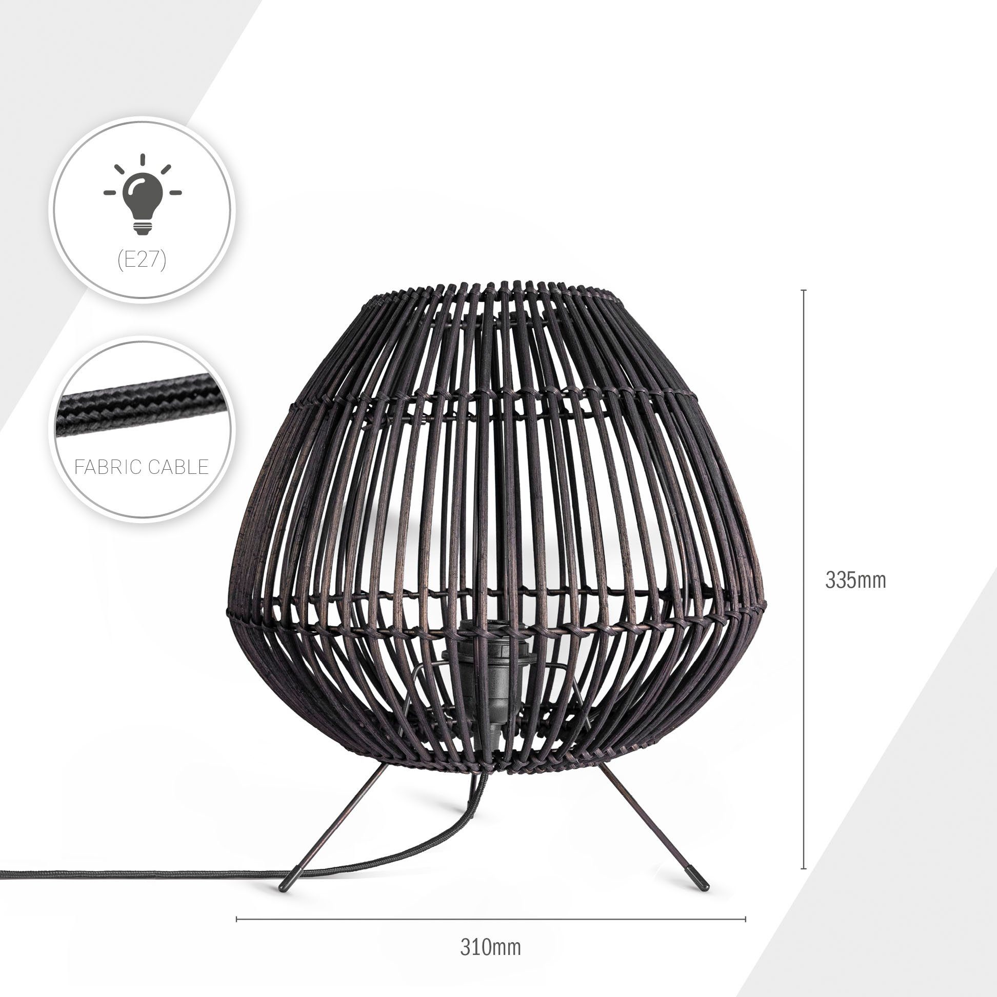 Paco Home Tafellamp PIRU Rattan Boho stijl driepoot natuurlijk nacht E27