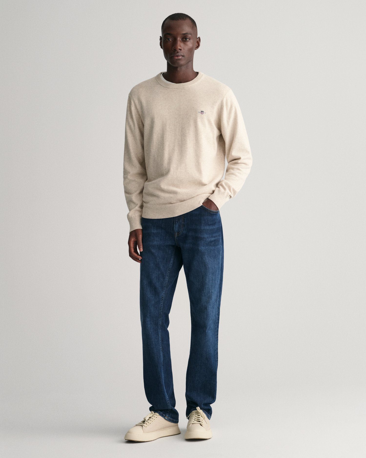 Gant Trui met ronde hals CLASSIC COTTON C-NECK Premium breipullover van zachte 100% katoen overgangspullover