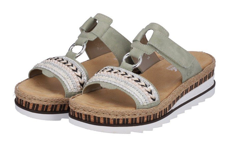 Rieker Slippers , sleehak, zomerschoen, pantoffels met decoratieve kralen
