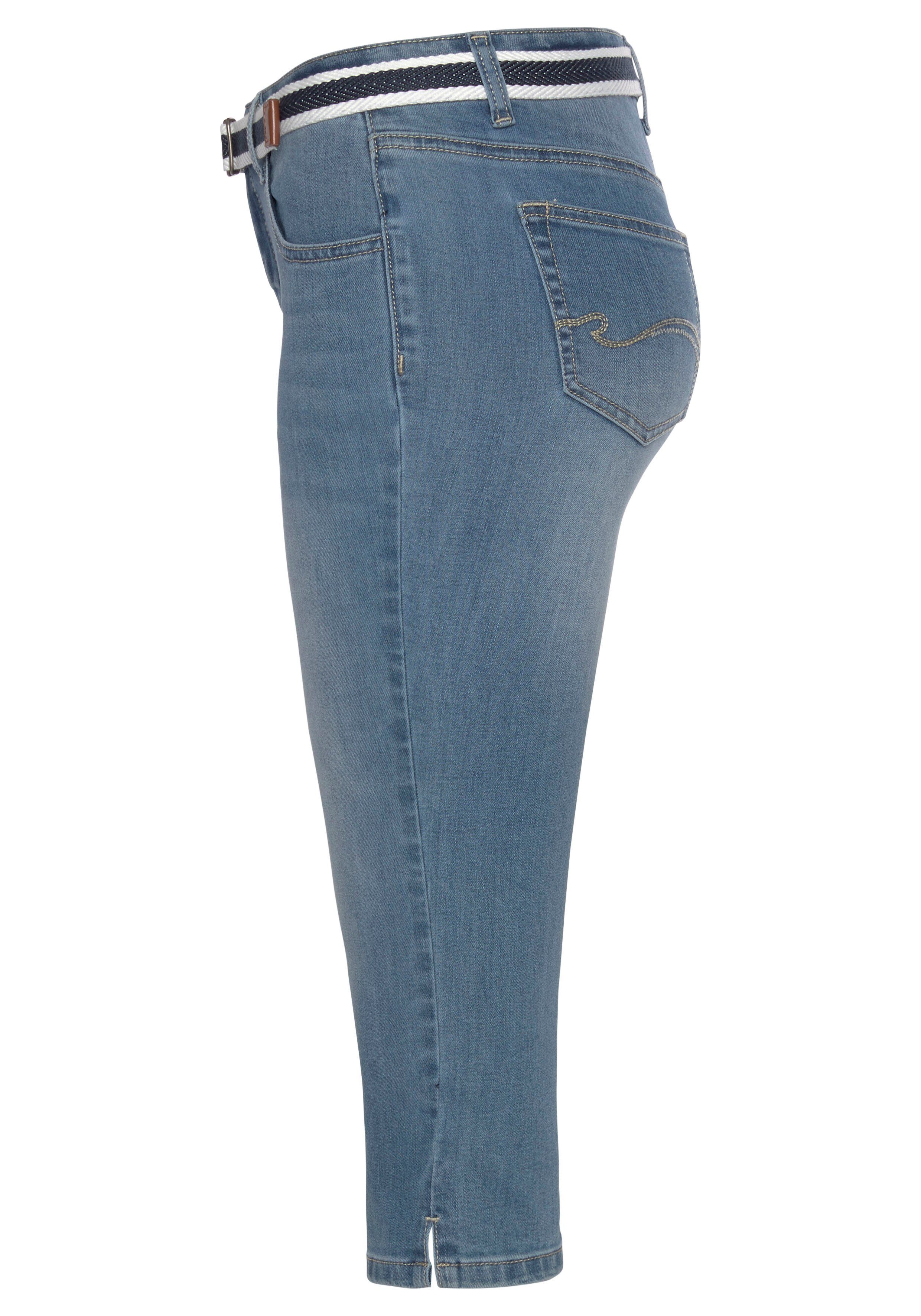 KangaROOS Capri jeans Capri-jeans met riem Skinny fit met split normale taille (set Met een afneembare riem)