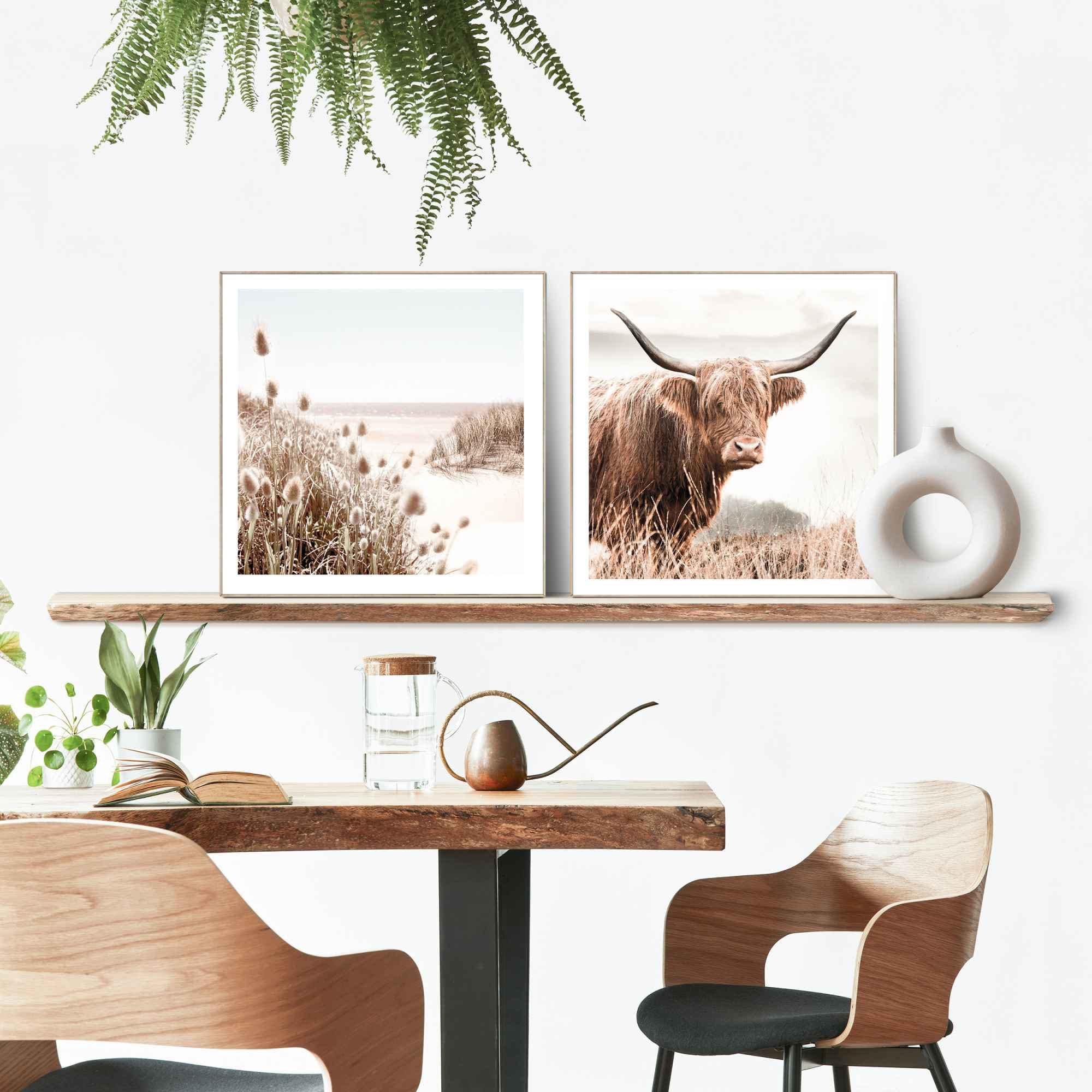 Reinders! Artprint Vrije natuur Highlander - koe - heide - strand - rust (2-delig)