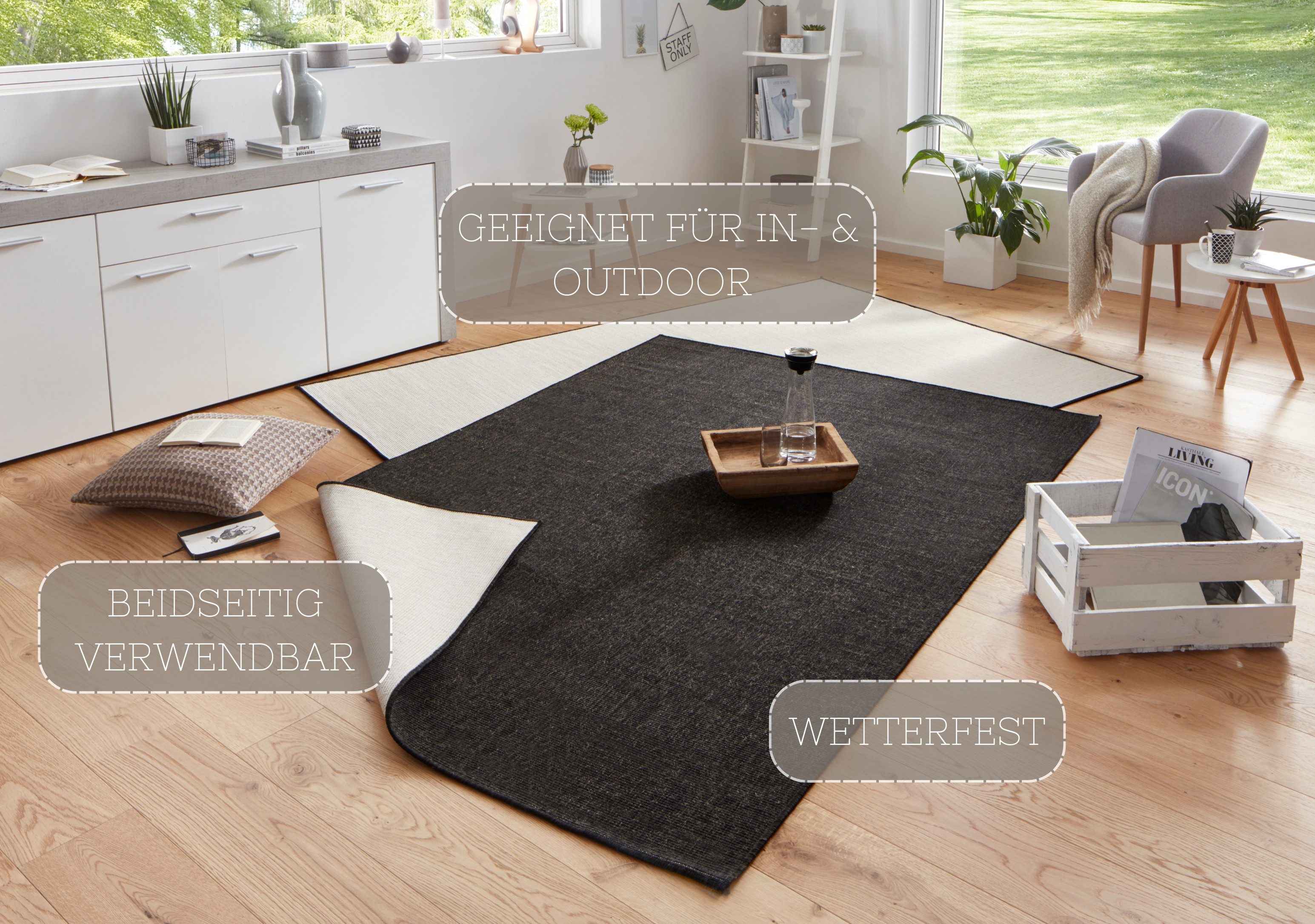 NORTHRUGS Vloerkleed Miami omkeerbaar tapijt Binnen- en buitengebruik, weerbestendig, balkon, loper, woonkamer, waterbestendig