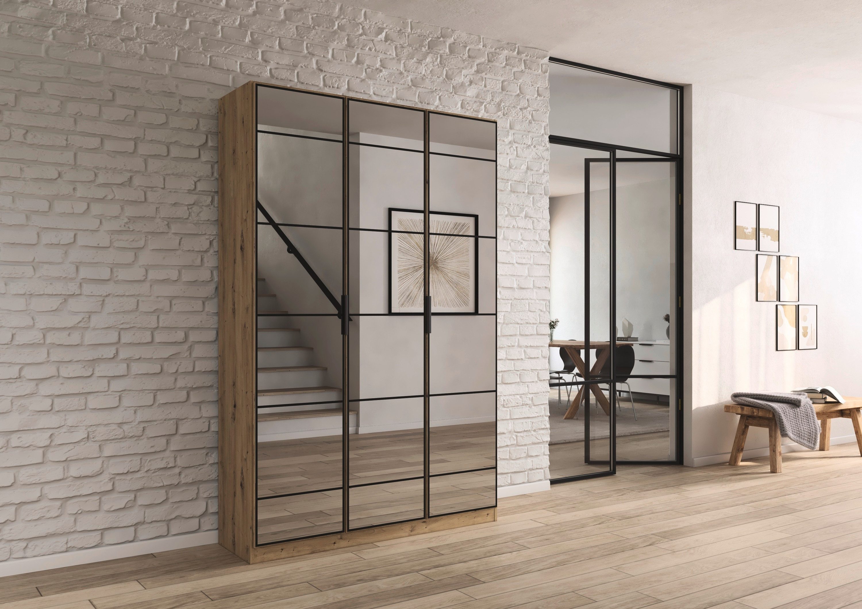 rauch Draaideurkast Kledingkast Kast Garderobe Slaapkamerkast ACERO Spiegelfront in moderne loft-look MADE IN GERMANY