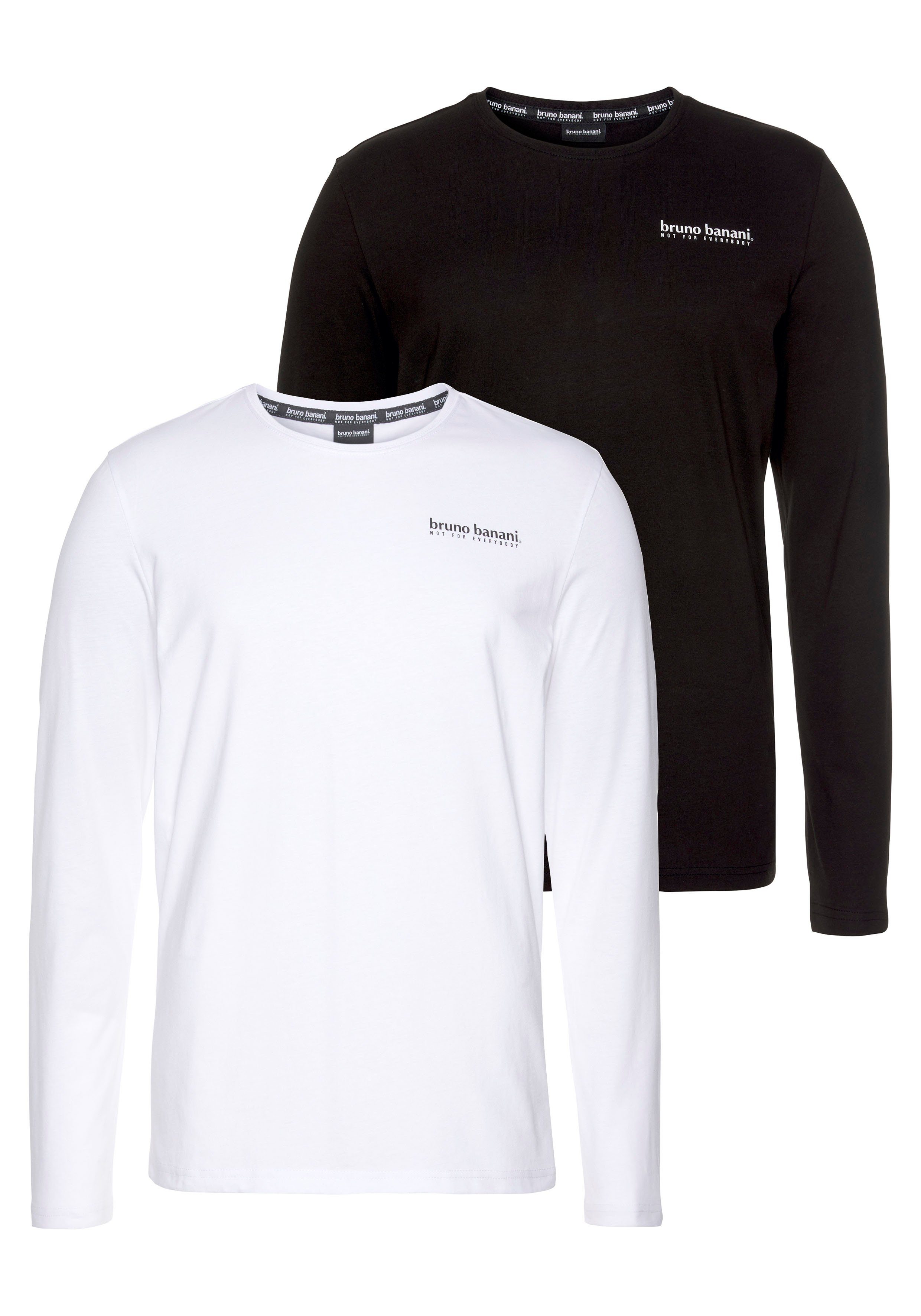 Bruno Banani Shirt met lange mouwen smal gesneden, bedrukt, van katoen, in 2-pack (Set van 2)