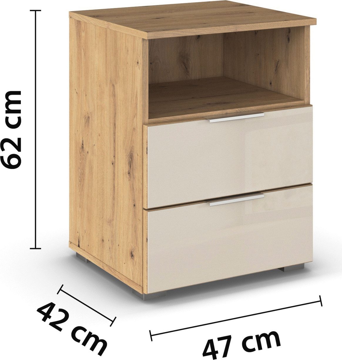 rauch Nachtkastje Nachttafel Nachtkast Nachtconsole AGORDO met Glasfront met 2 lades en nis voor veel opbergruimte made in germany