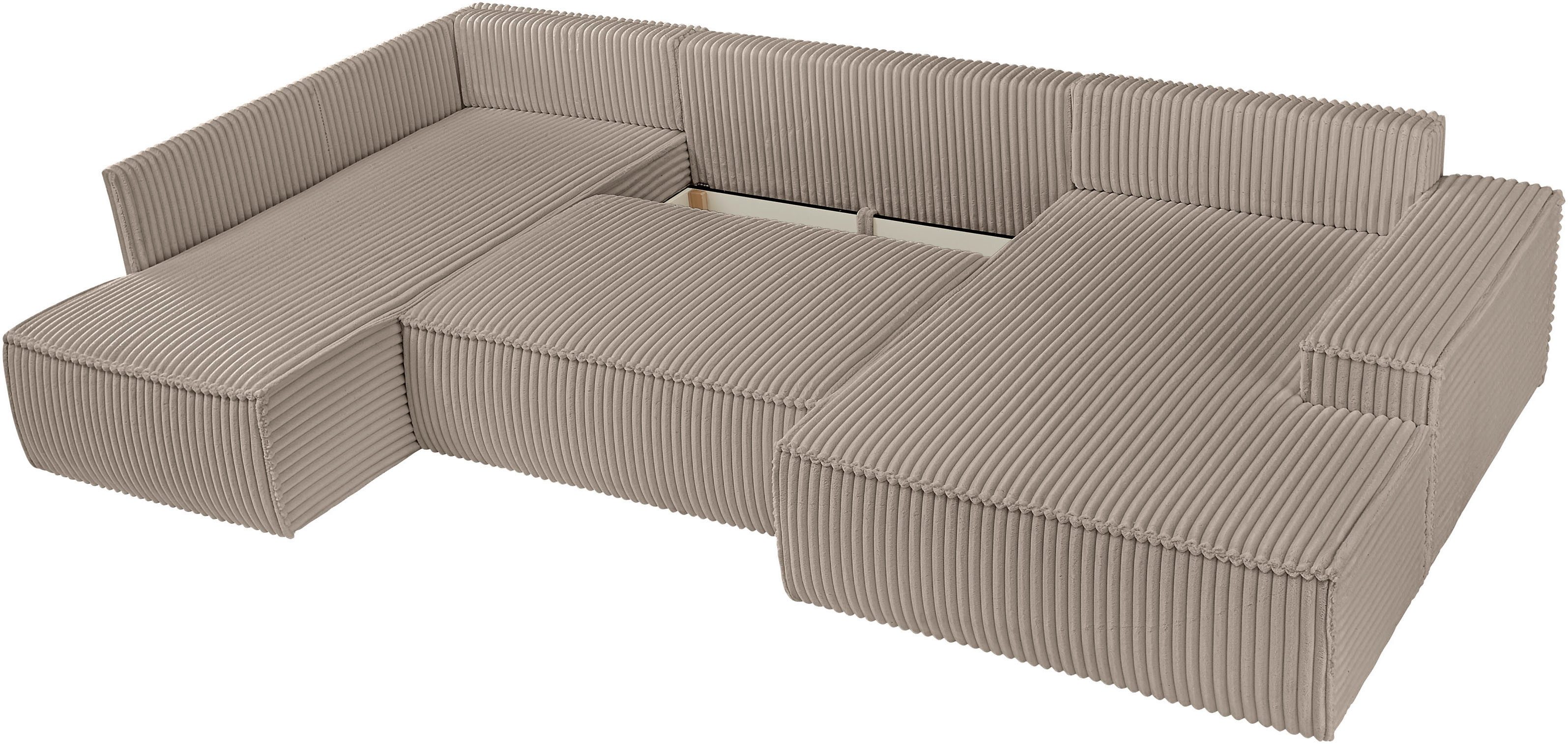 andas Zithoek FINNLEY U-model XXL 329 cm, bedbank, slaapfunctie m. bedkist