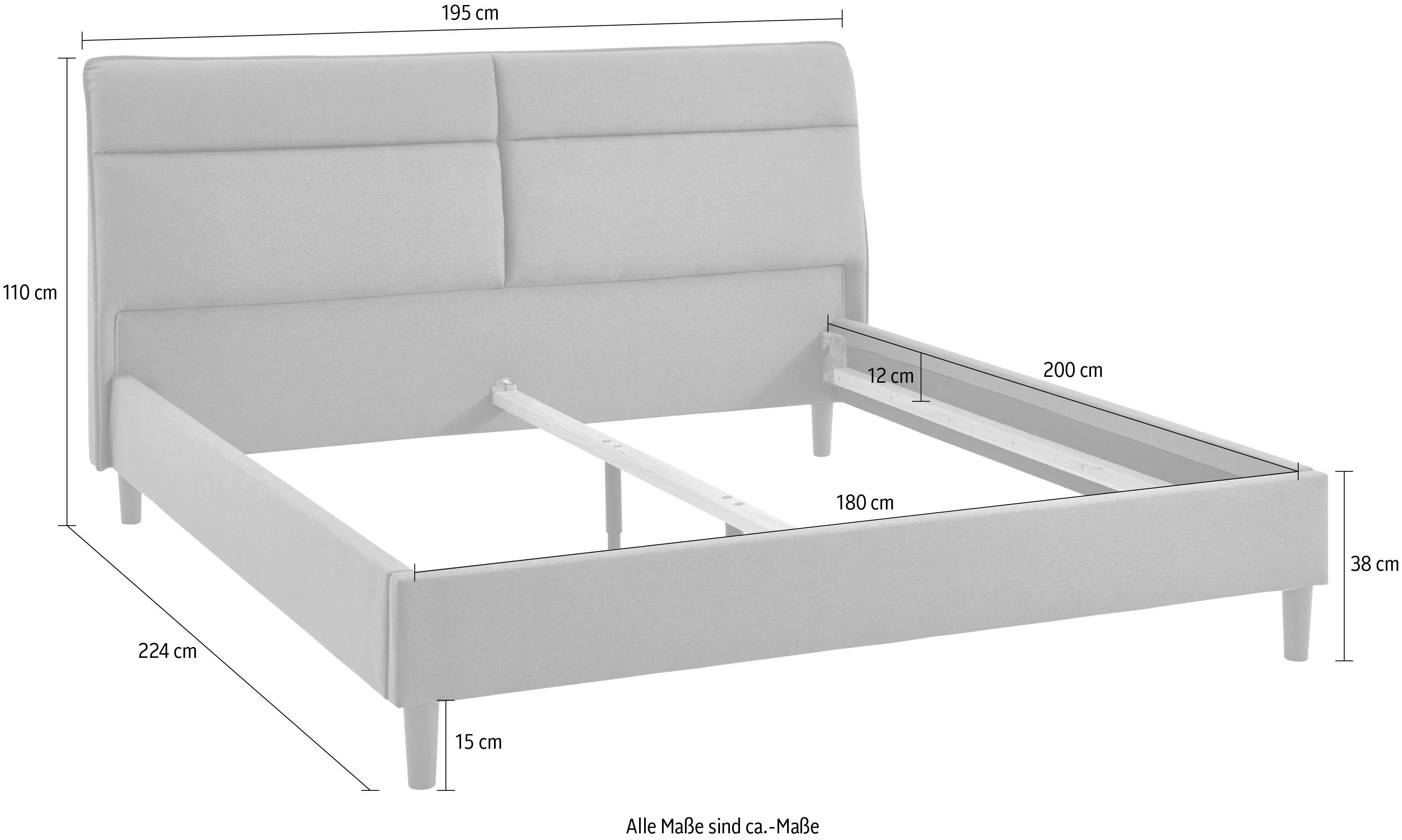 ATLANTIC home collection Gestoffeerd bed Madita, 180x200cm, met organische hoofdvorm luxueus gestoffeerd hoofdeinde, bekledingsstof met melange-effect