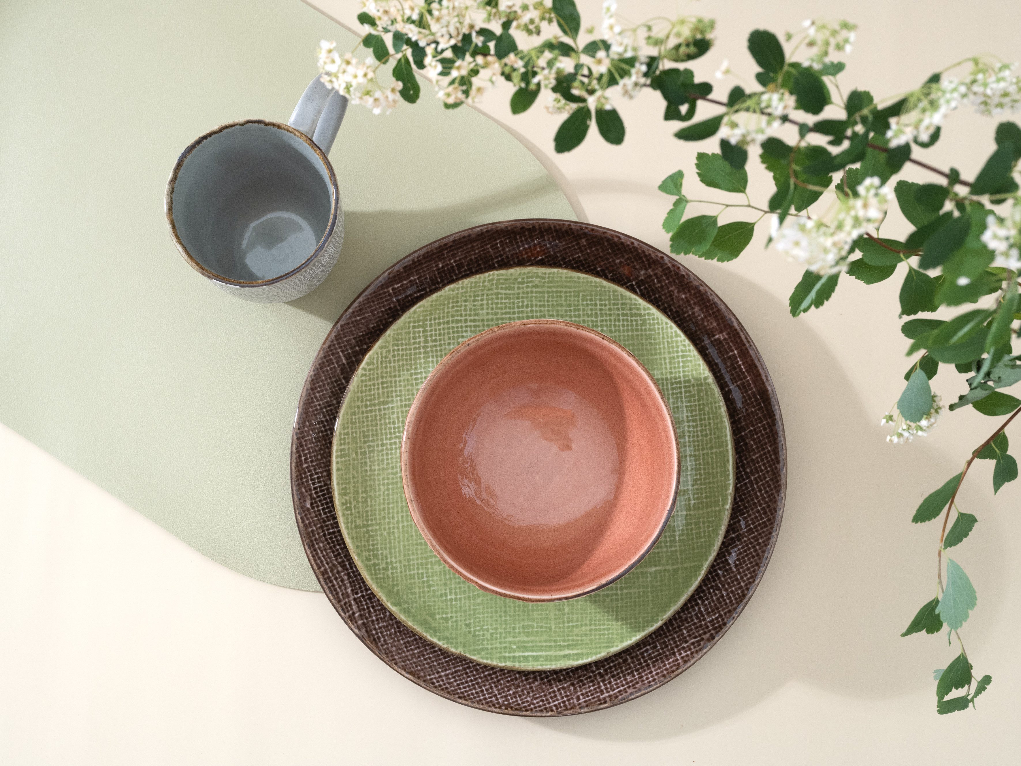 CreaTable Combi-servies Servies-set Canvas Servies, linnenstructuur, mediterrane kleuren, 16 delen, voor 4 personen (set, 16-delig)