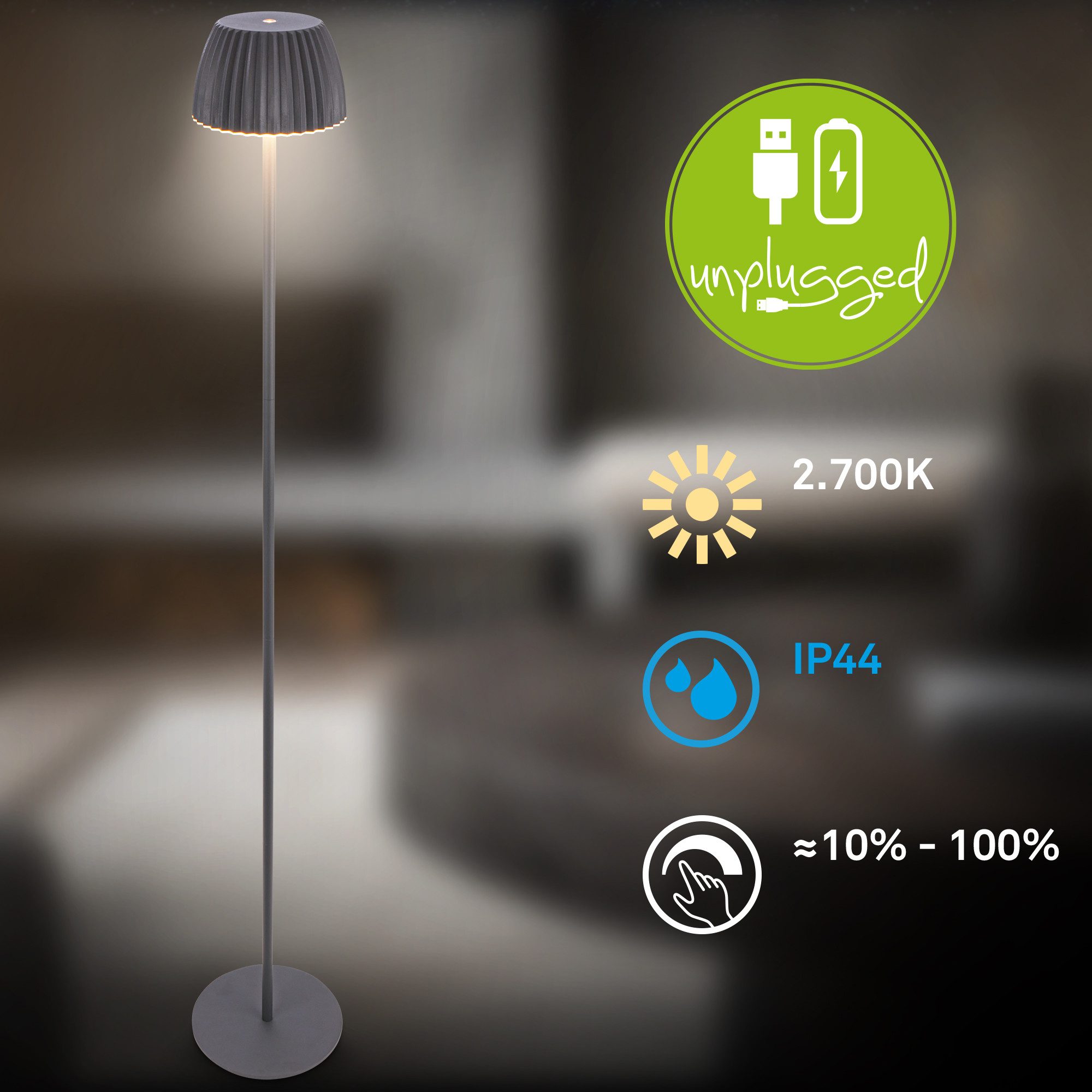 Briloner Leuchten Led-staande lamp Accu LED vloerlamp, antraciet