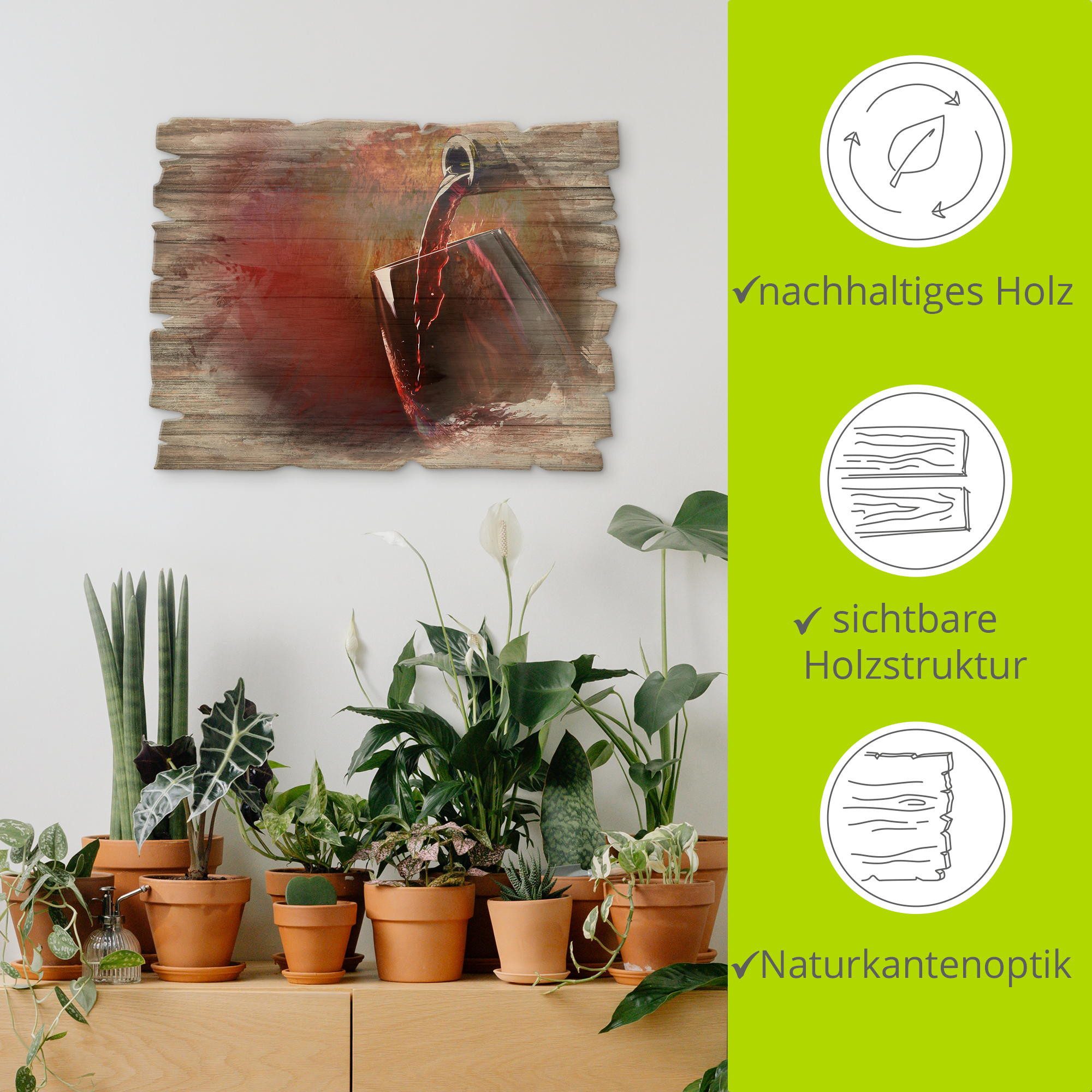 Artland Artprint op hout Wijn - rode wijn