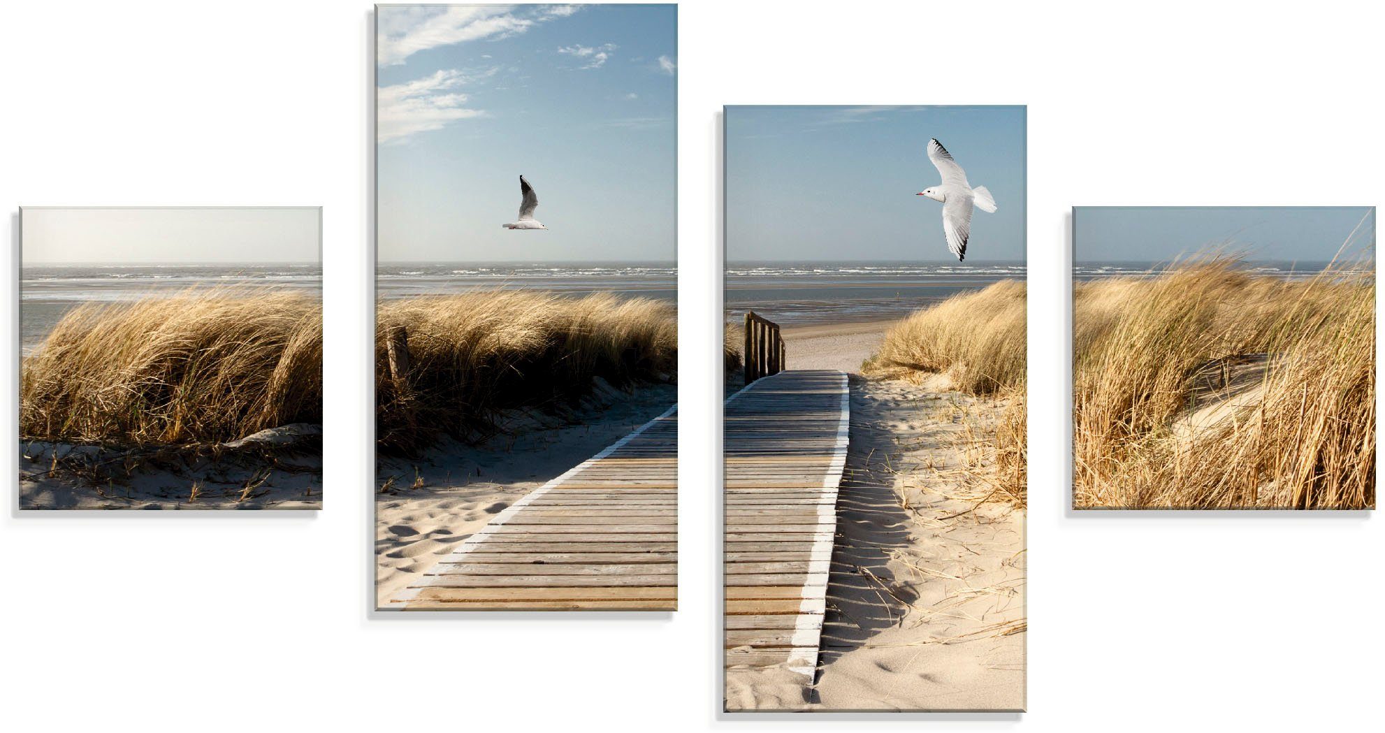 Artland Print op glas Noordzeestrand op Langeoog met meeuwen