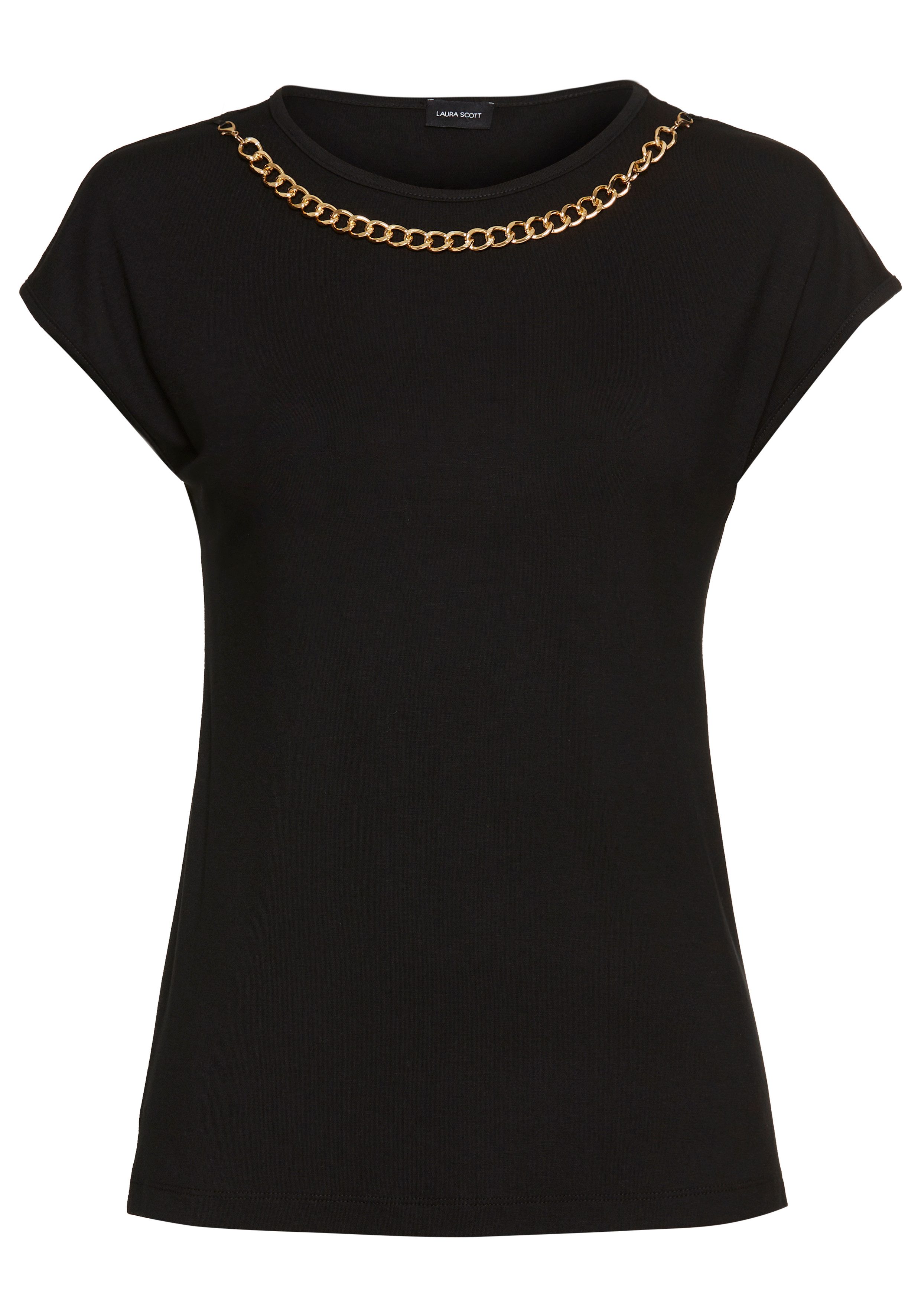 Laura Scott Shirt met ronde hals met goudkleurige sierketting