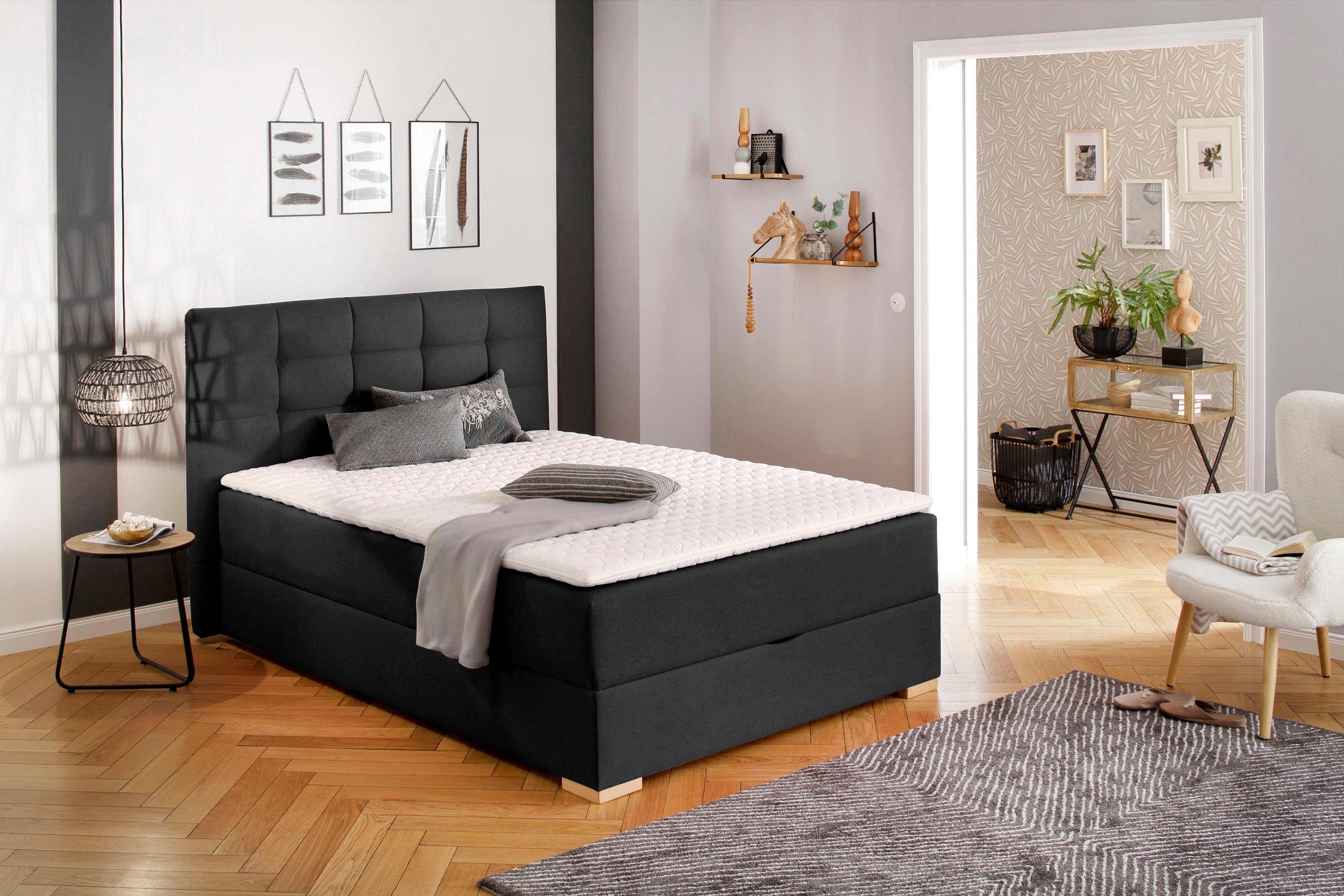 Home affaire Boxspring Olivet in 4 kleuren, 4 breedten, 2 matrassoorten, ook in extra lang 220 cm