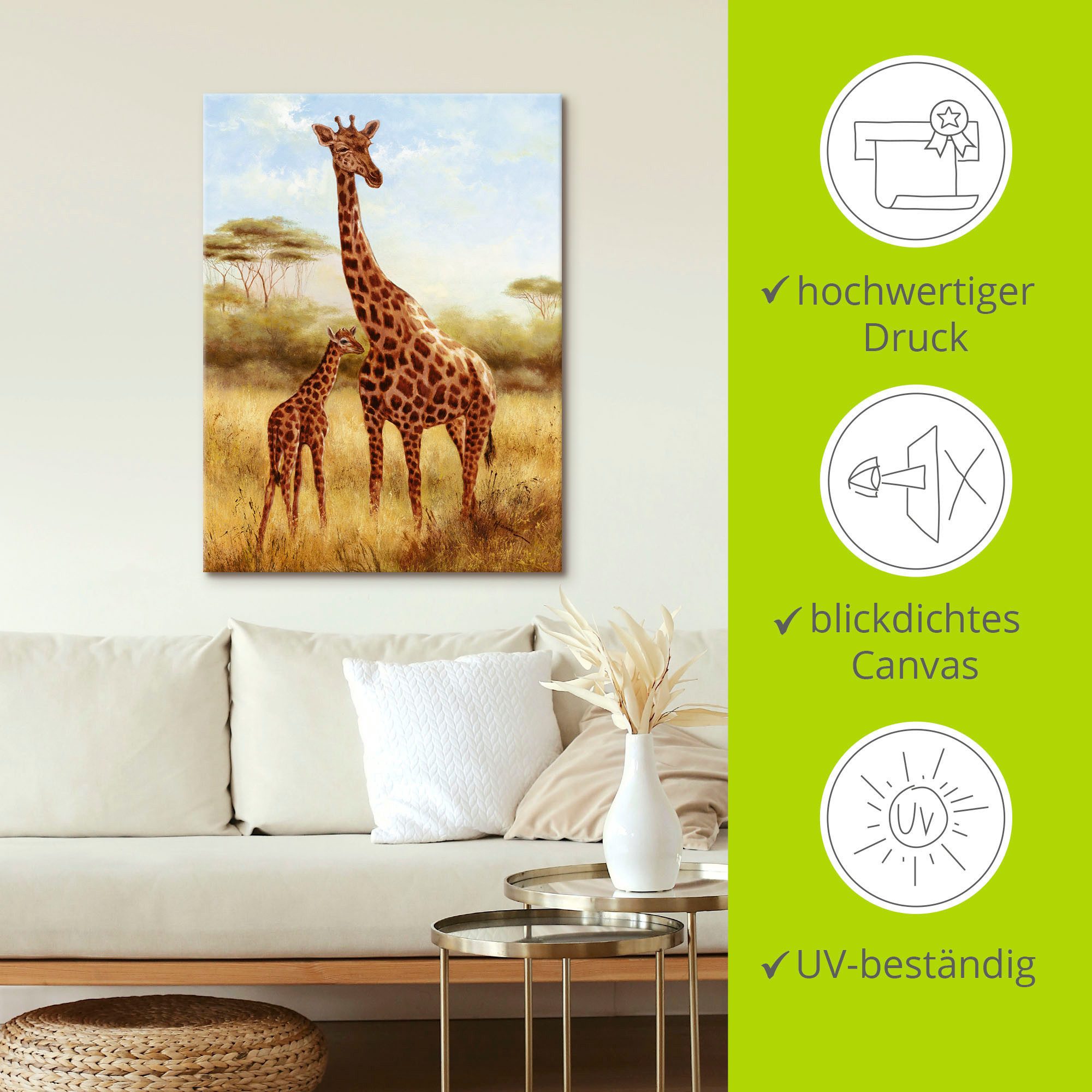 Artland Artprint op linnen Giraf gespannen op een spieraam