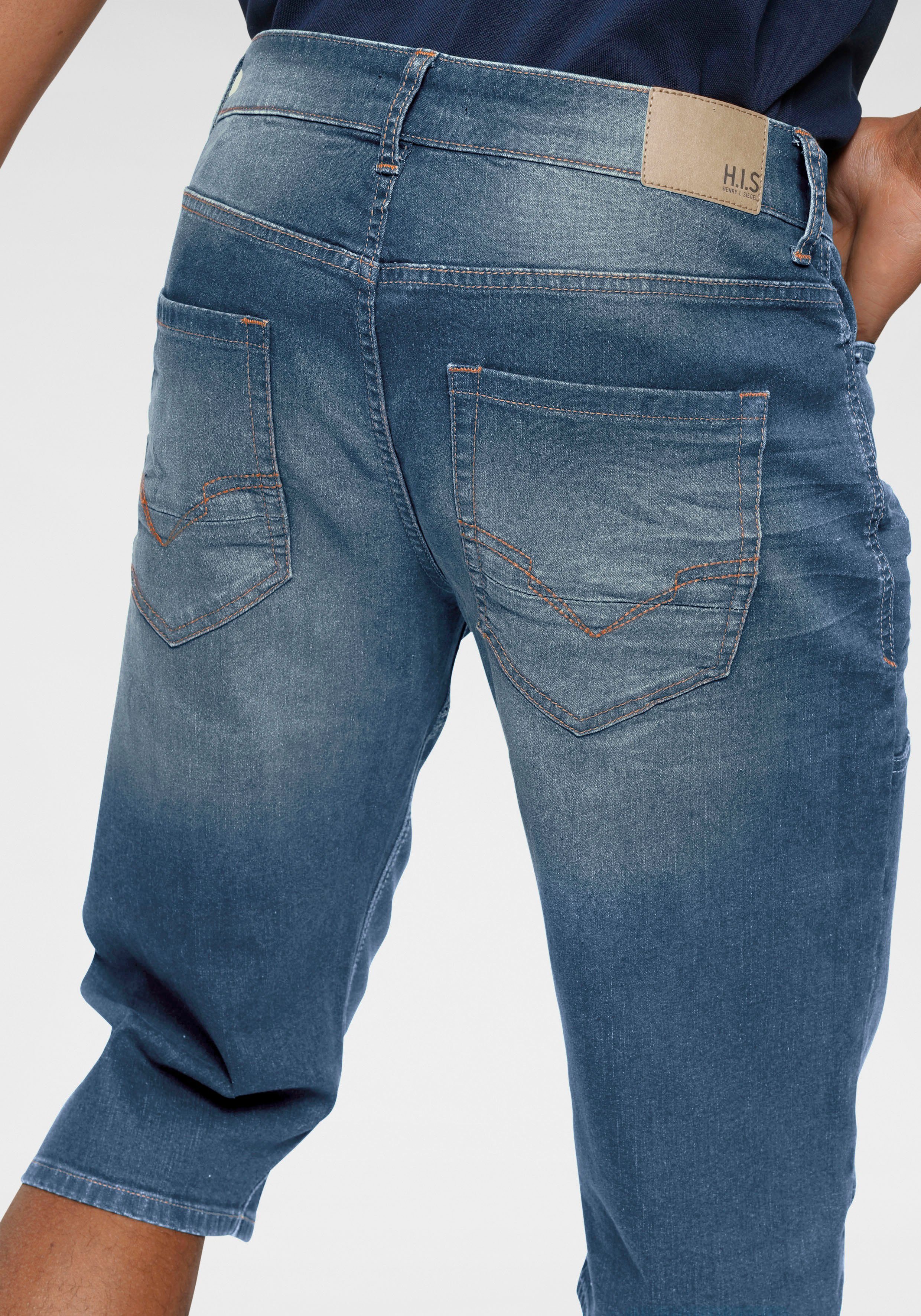H.I.S Jeansbermuda HANTZ rechte broeksnit, used-look met slijtage-effecten (set, 2-delig, Met een afneembare riem)