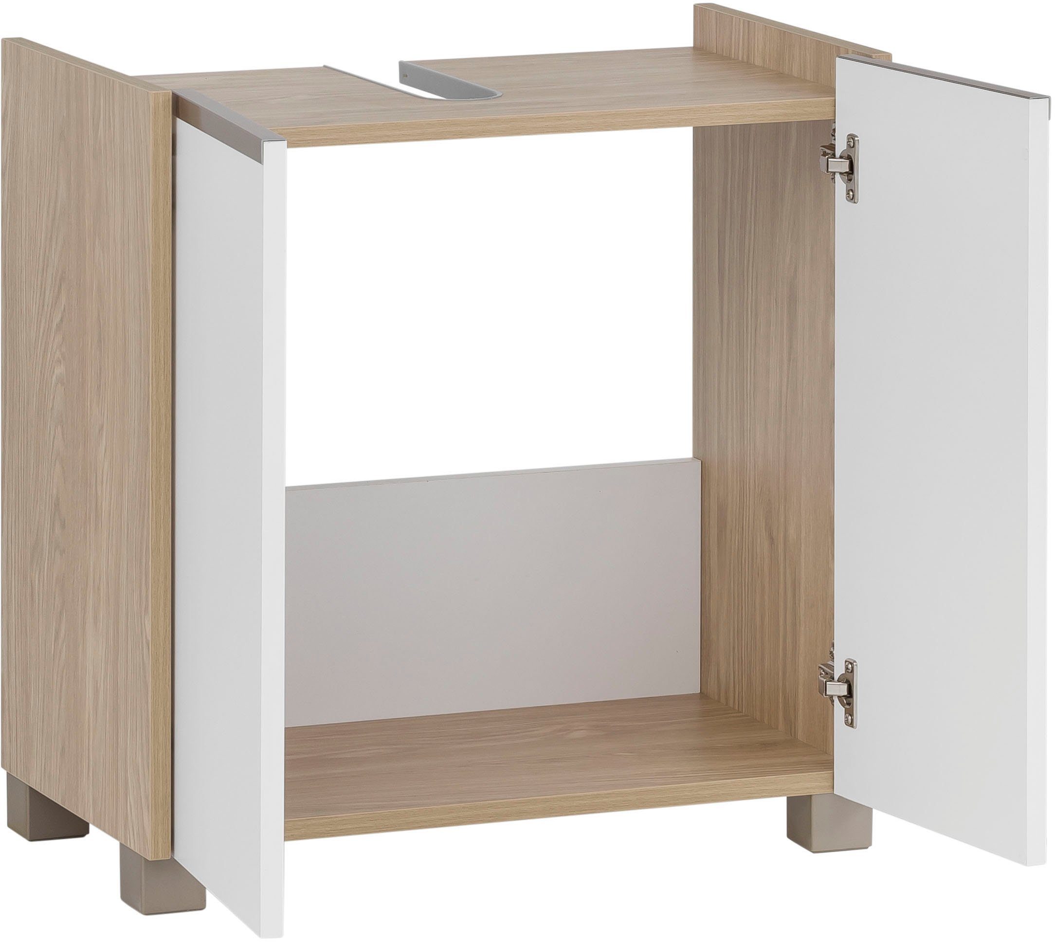 Schildmeyer Wastafelonderkast Juba breedte 56,9 cm Lichteiken decor met voelbare houtstructuur, beslag van metaal