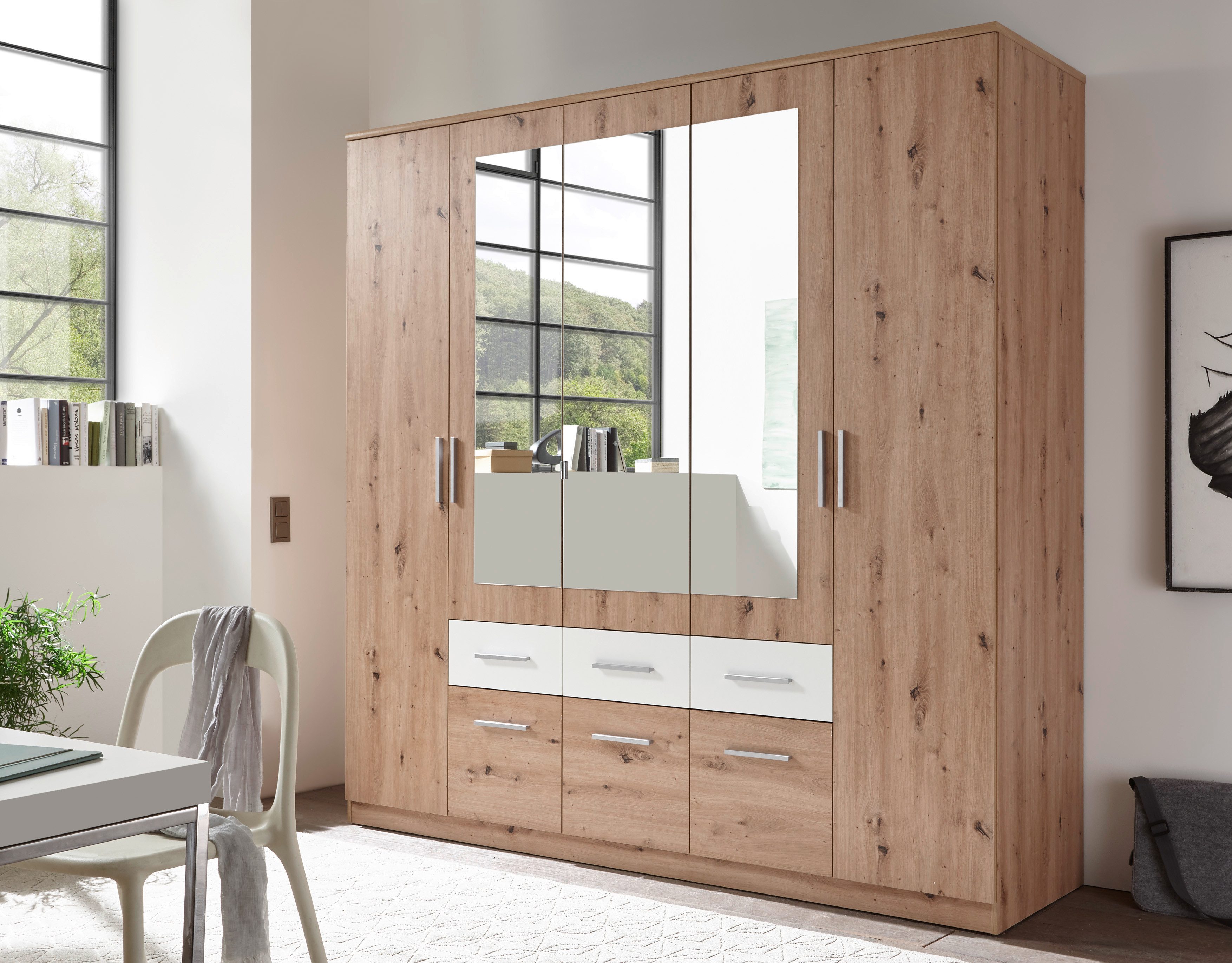 Schlafkontor Draaideurkast Florida 212 cm breed met lades, kledingkast met spiegel kledingkasten beige