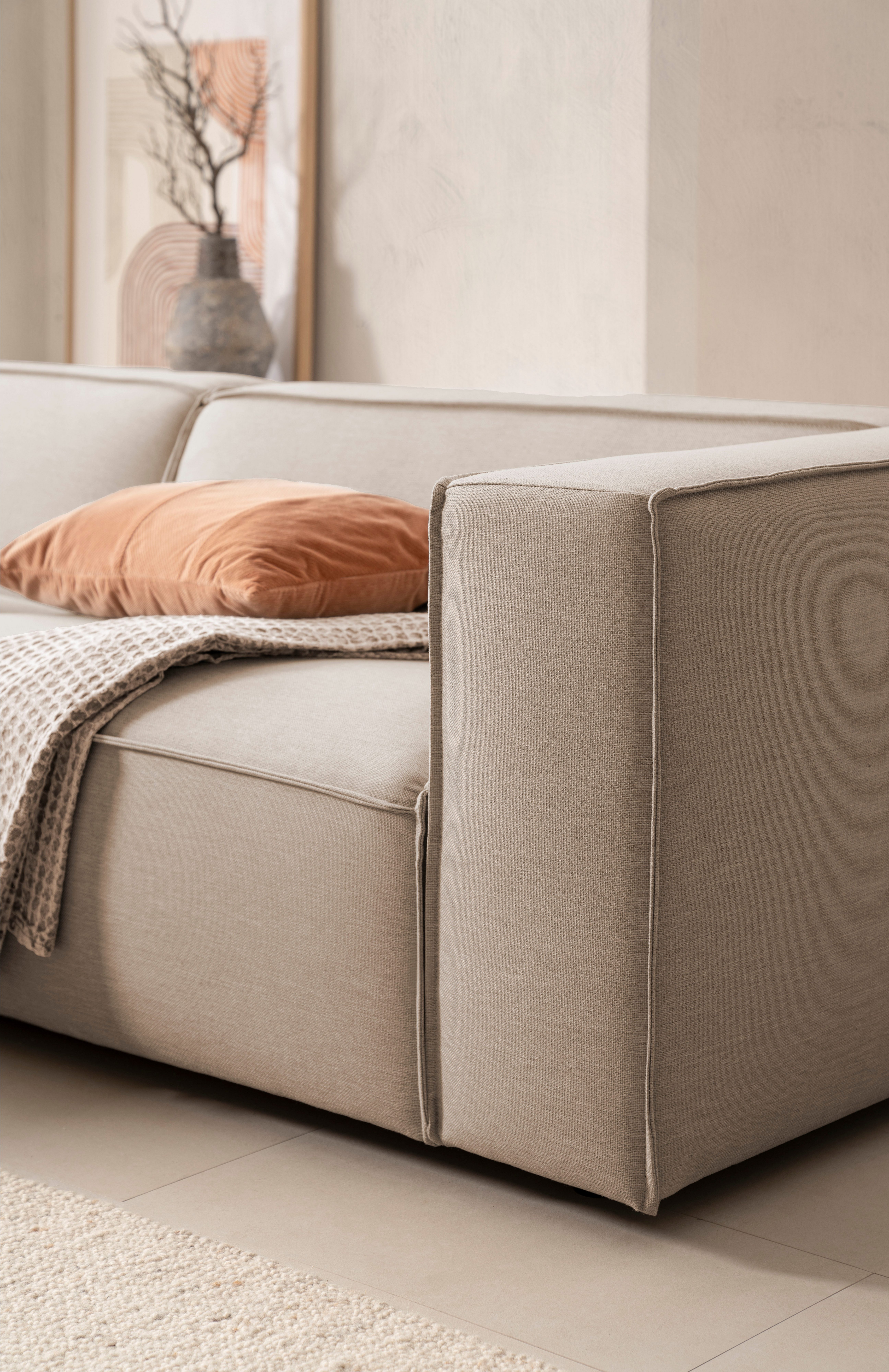 LeGer Home by Lena Gercke Hoekbank PIARA met biesnaad in cord of linnenlook, moderne bank in L-vorm keuze ottomaan rechts/links, zwarte voeten, comfortabel zitcomfort