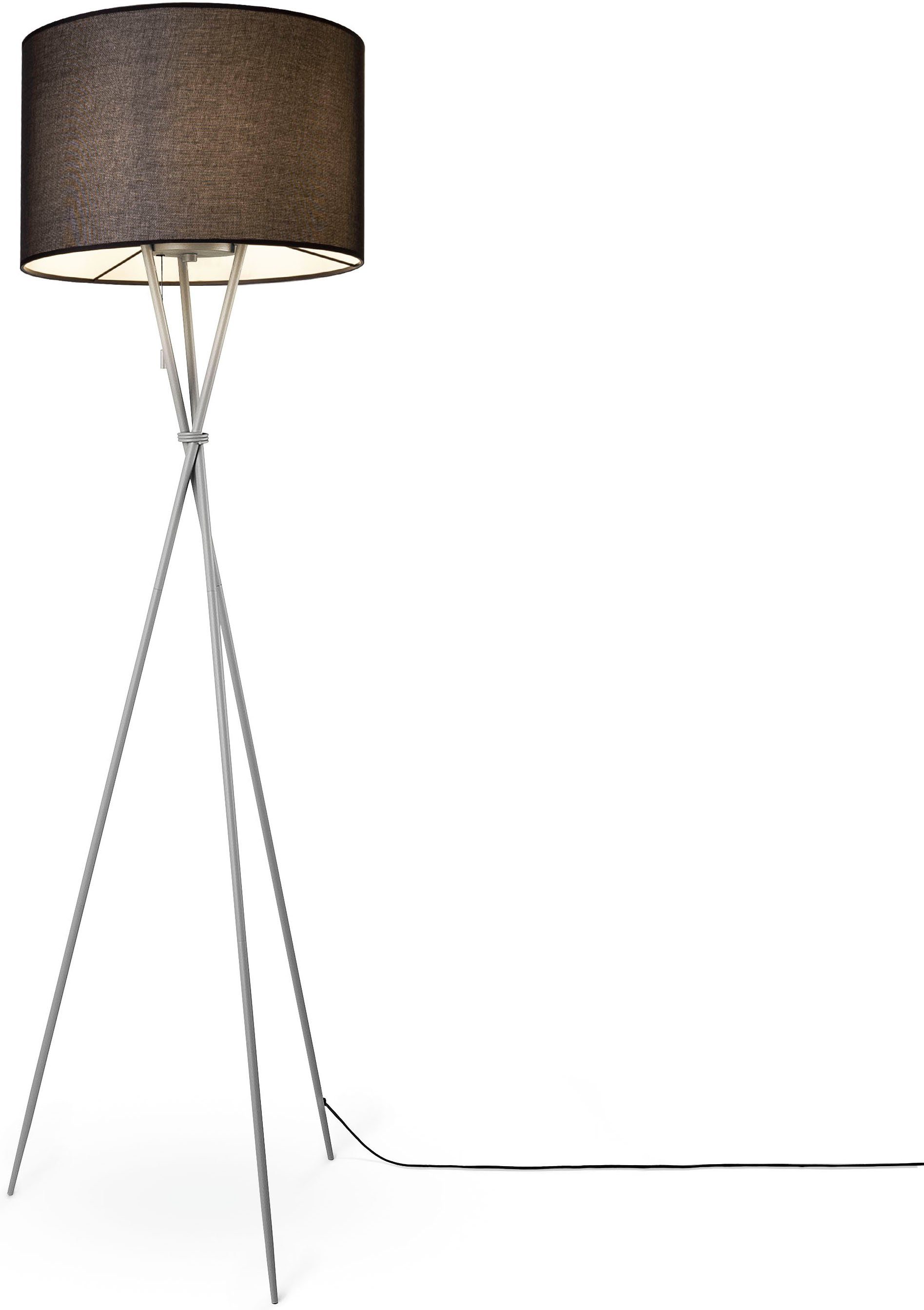 Paco Home Staande lamp KATE CANVAS UNI COLOR Woonkamer driepoot stoffen lampenkap vloerlamp textiel kap E27