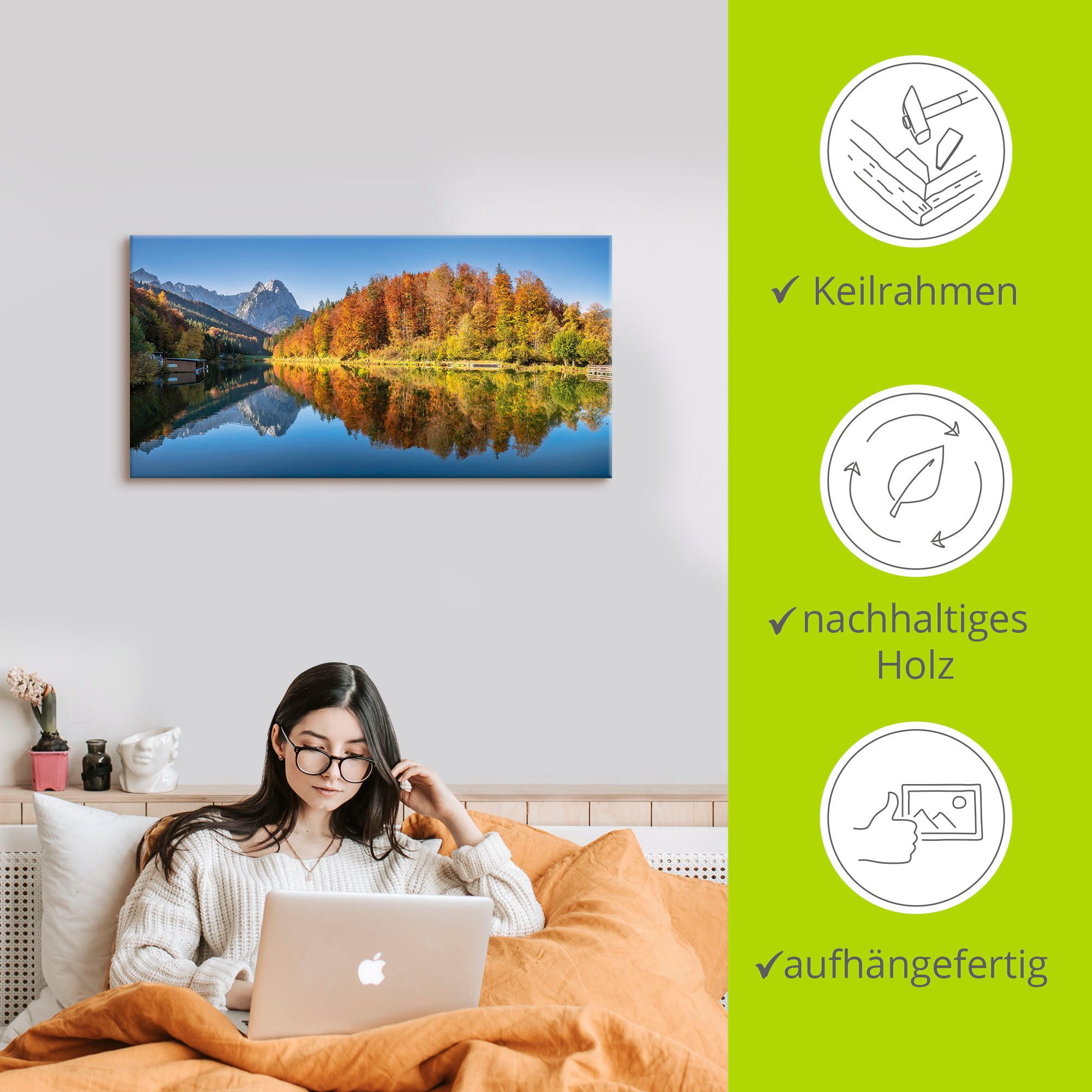 Artland Artprint op linnen Riessersee Beieren gespannen op een spieraam