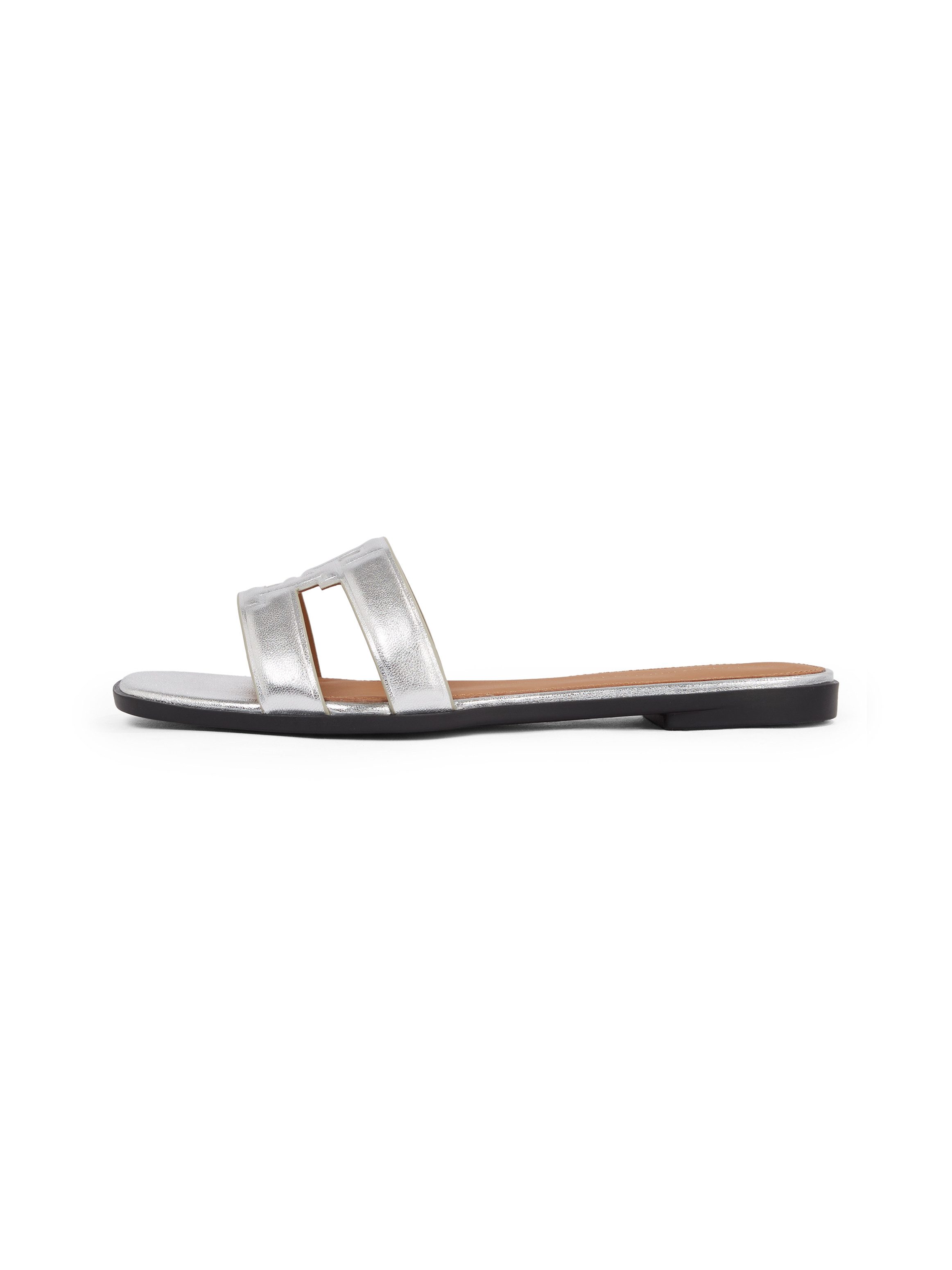 Tommy Hilfiger Slippers TH LOGO STRAP METALLIC MULE , blokhak, zomerschoen, flats, comfort-schoen met th-logo
