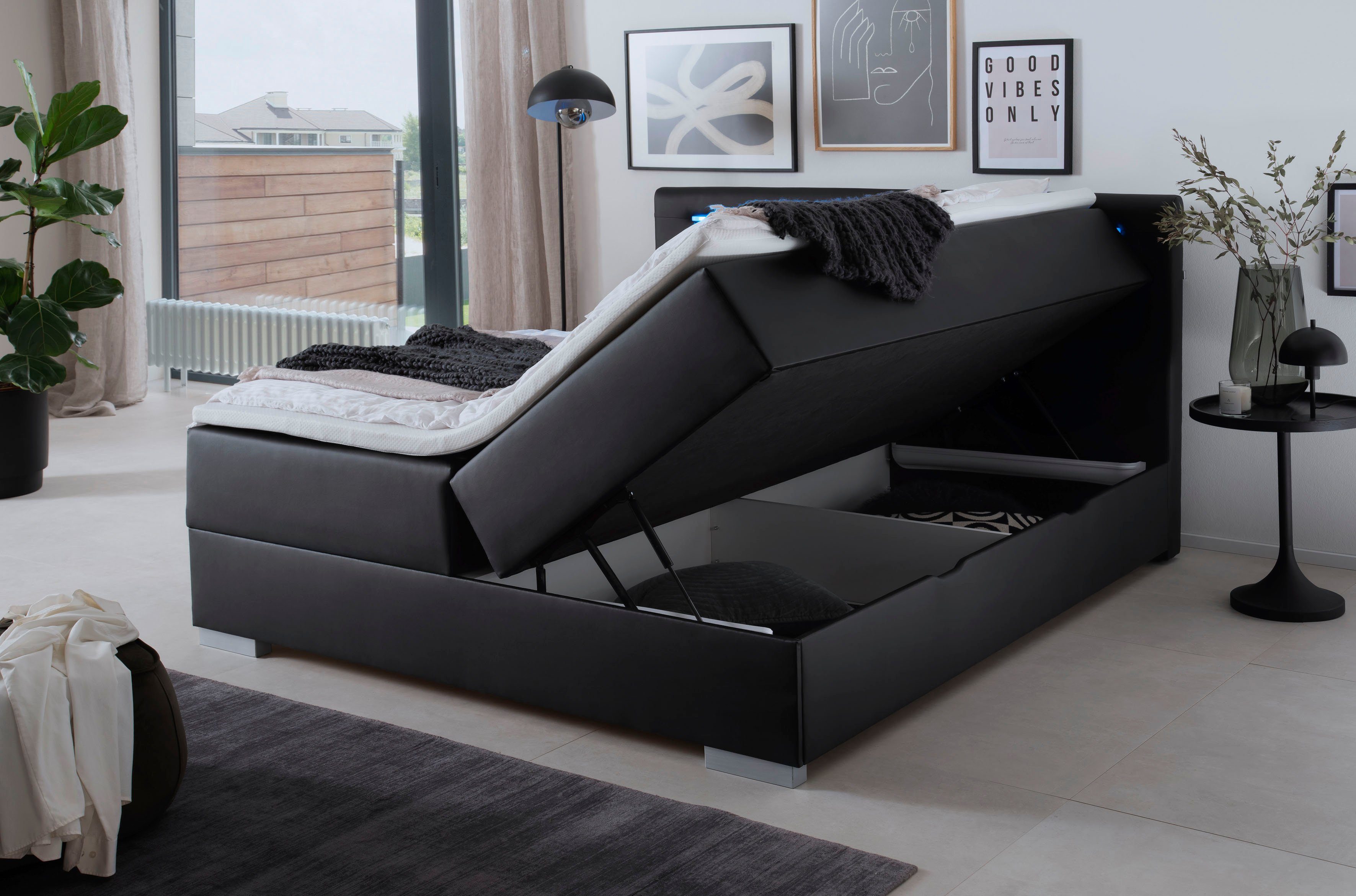 meise.möbel Boxspring Las Vegas 2 inclusief ledverlichting in het hoofdbord, met bedkist en topmatras