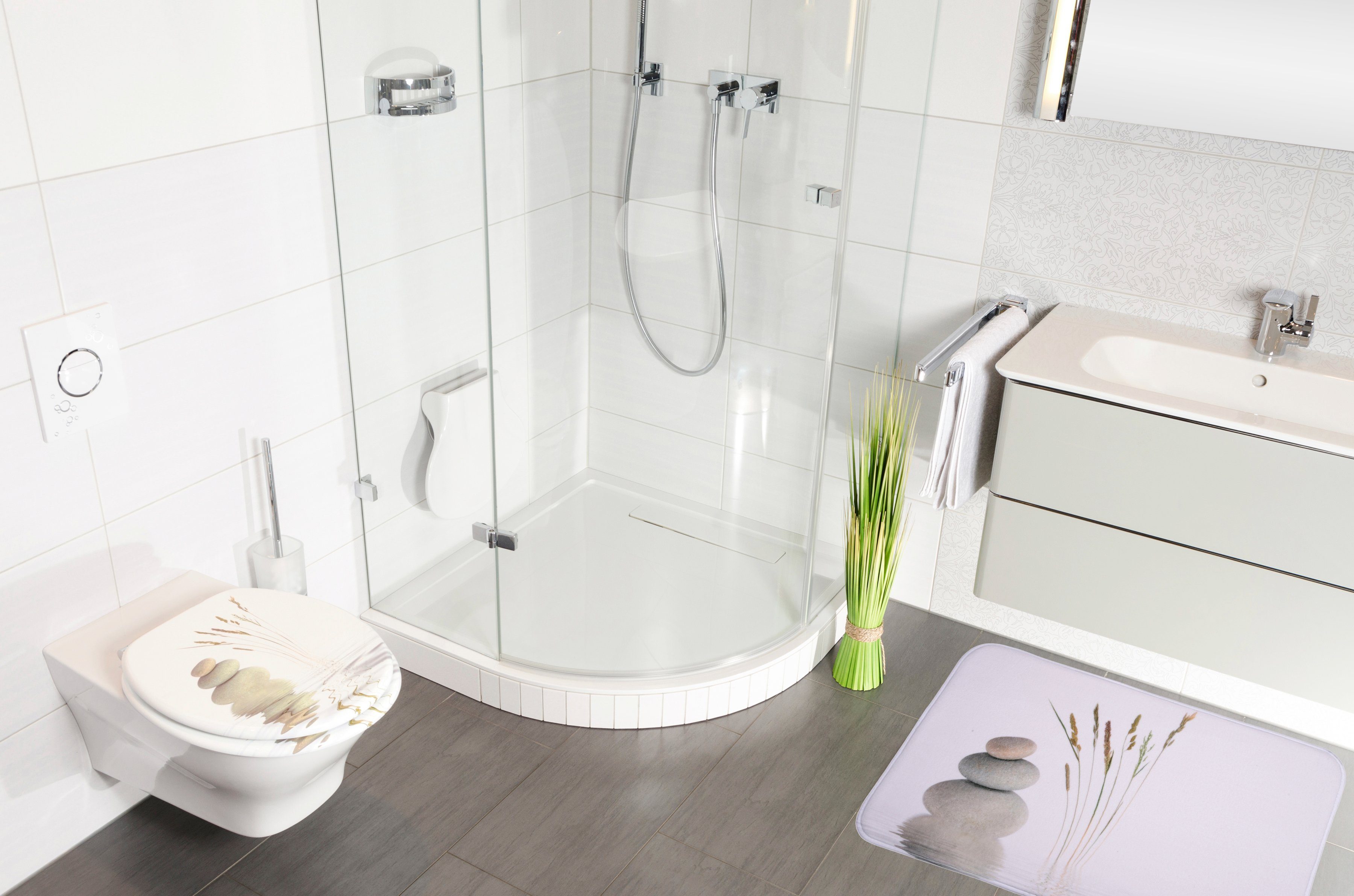 Sanilo Set badkameraccessoires Balance bestaand uit toiletzitting, badmat, stop, zeepdispenser, toiletborstel (complete set, 6-delig)