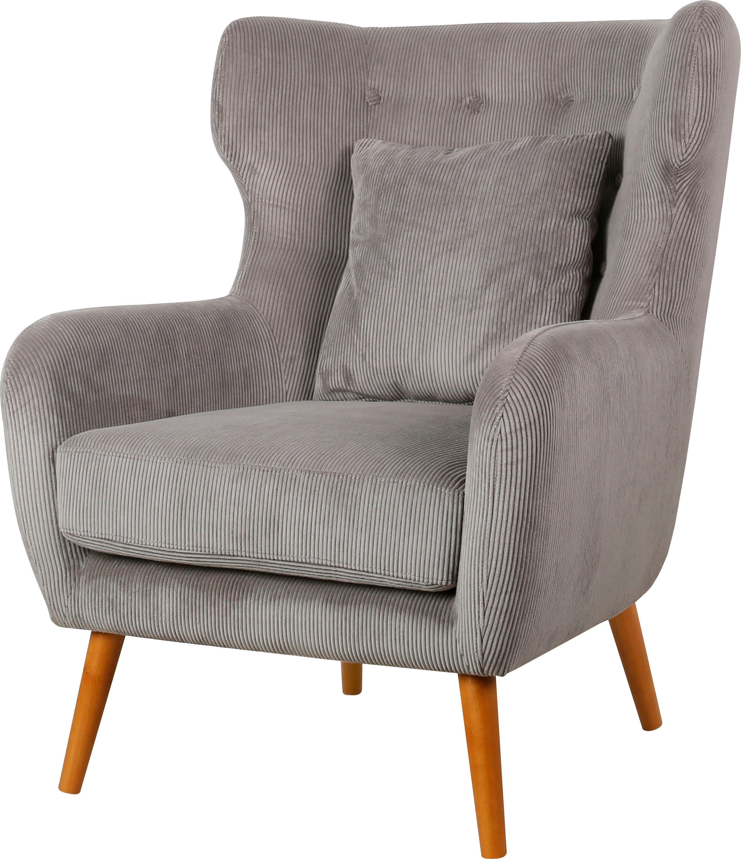 Home affaire Oorfauteuil Yamuna met beklede zitting, frame en poten van massief hout, zithoogte 47 cm