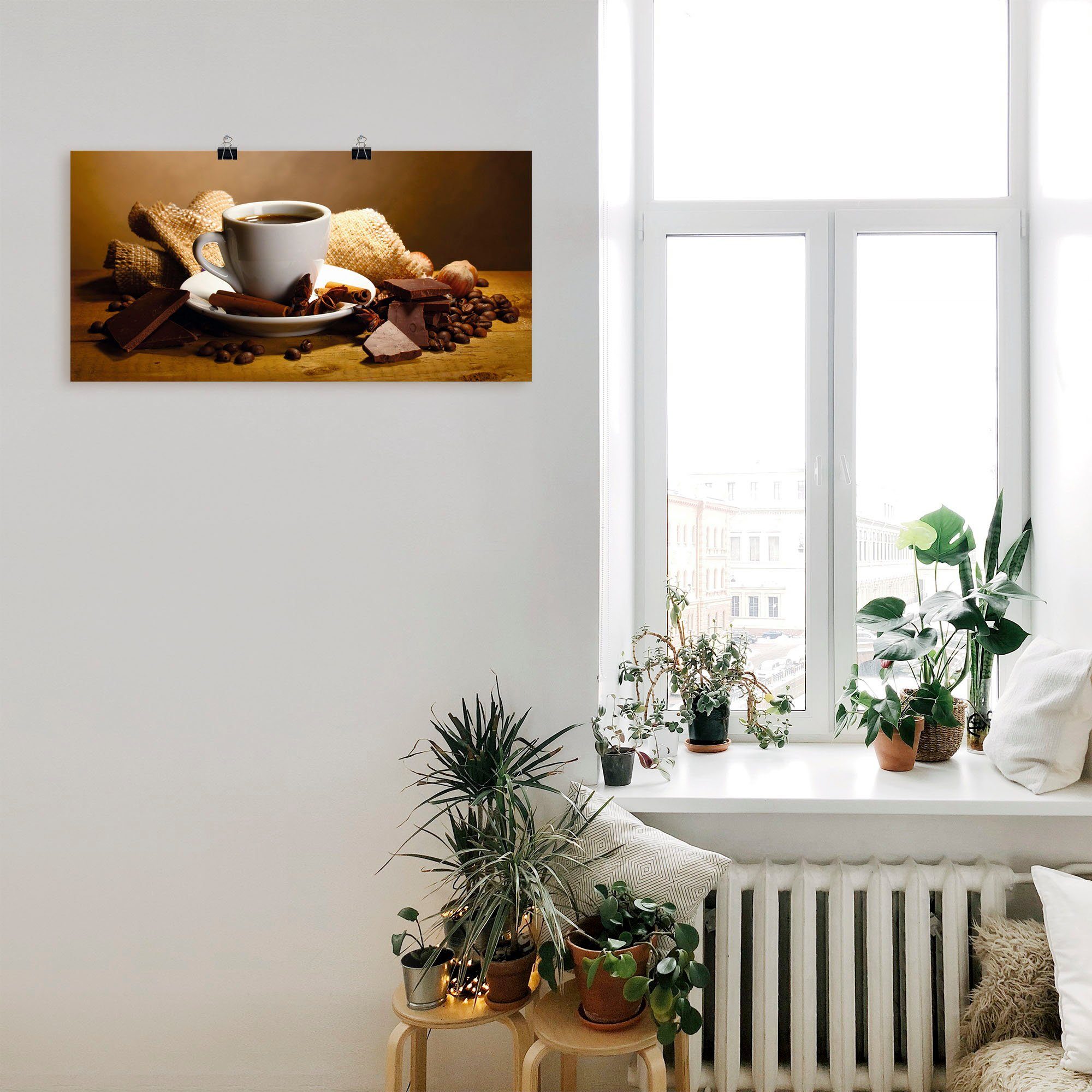 Artland Artprint Koffiekopje pijpje kaneel noten chocolade als artprint op linnen, poster, muursticker in verschillende maten