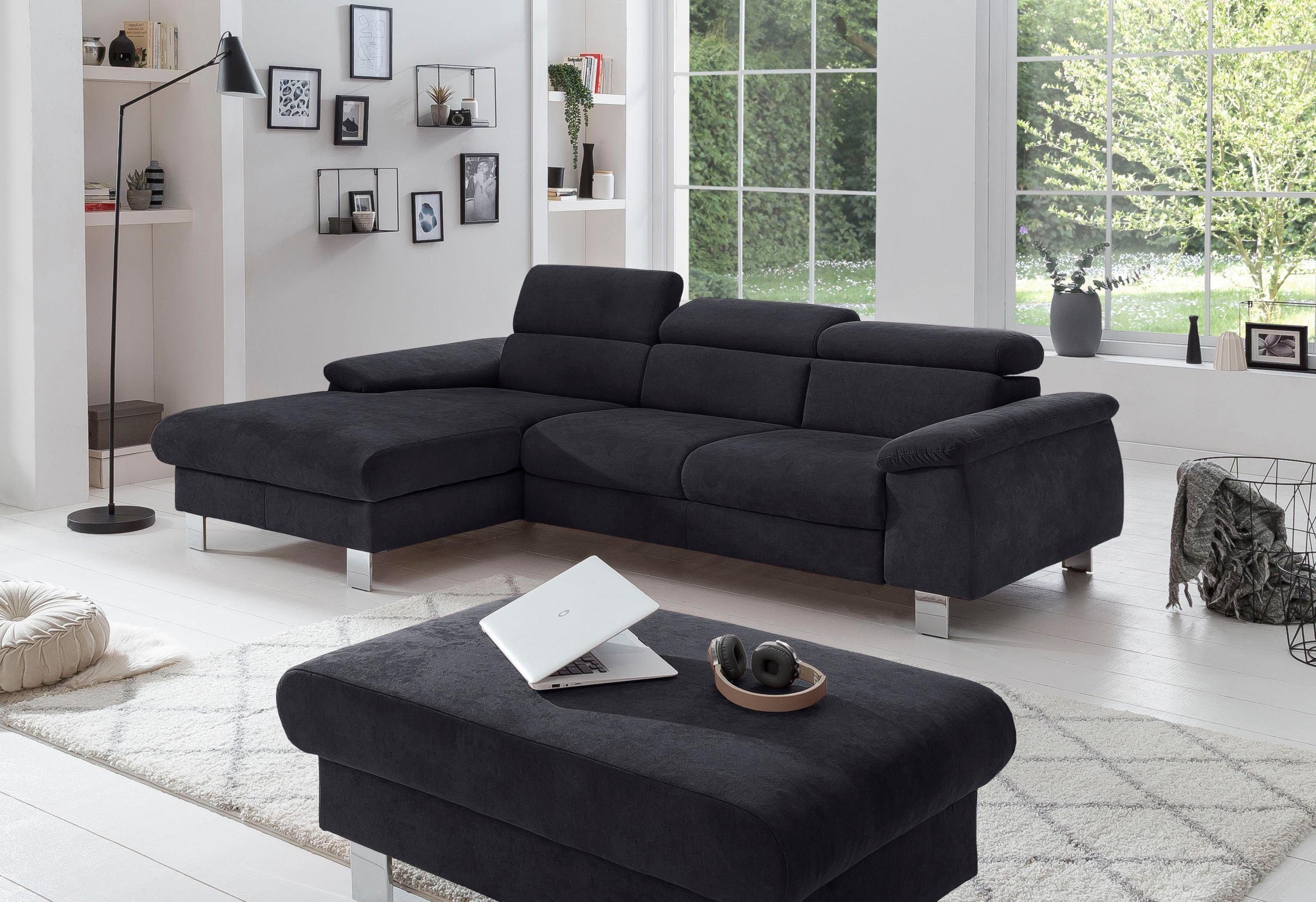 COTTA Zithoek Komaris L-vorm bestaand uit hoekbank en hocker, met verstelbare hoofdsteun (set) grijs, zithoeken, 242 cm