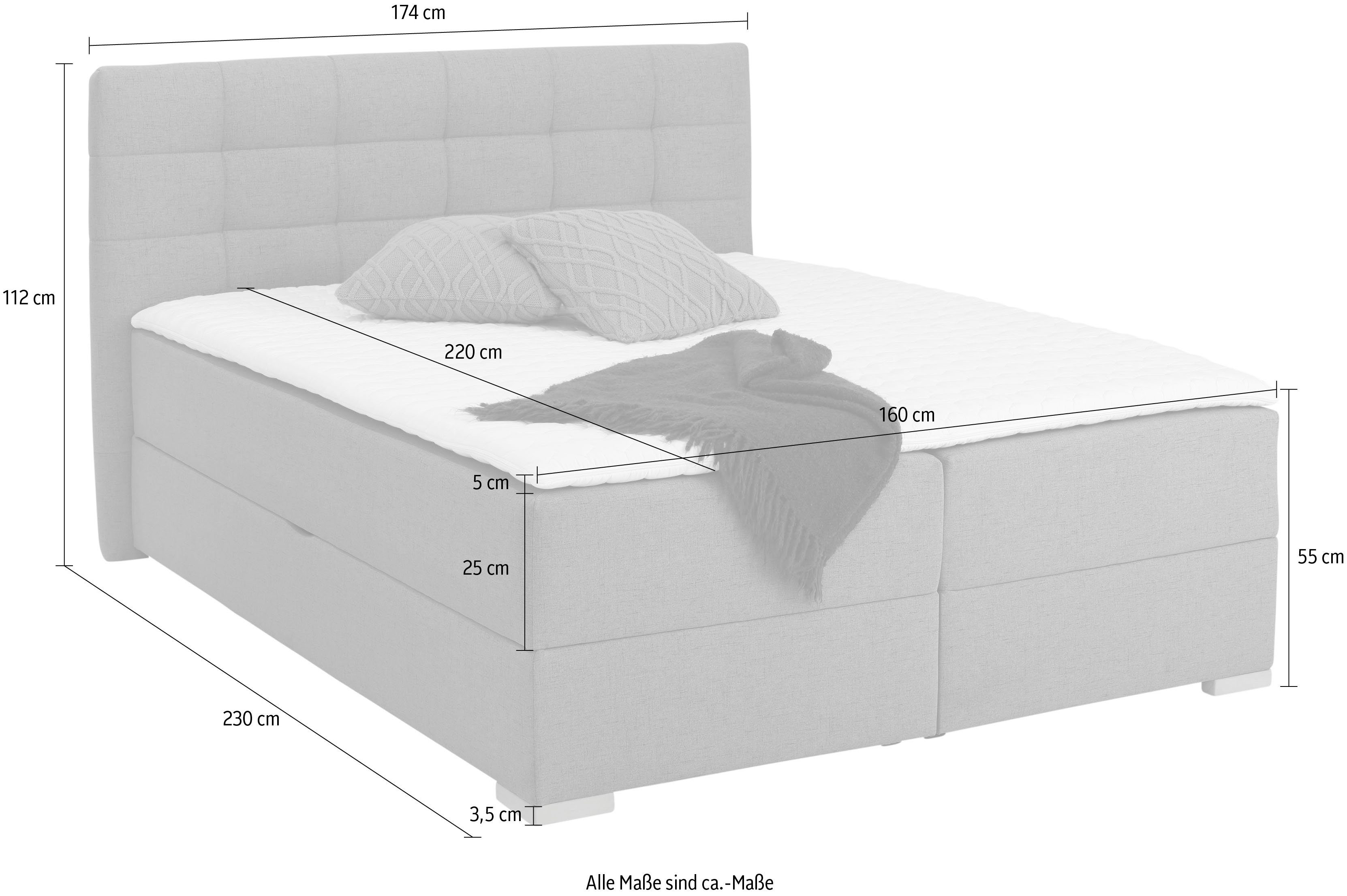 Home affaire Boxspring Olivet in 4 kleuren, 4 breedten, 2 matrassoorten, ook in extra lang 220 cm
