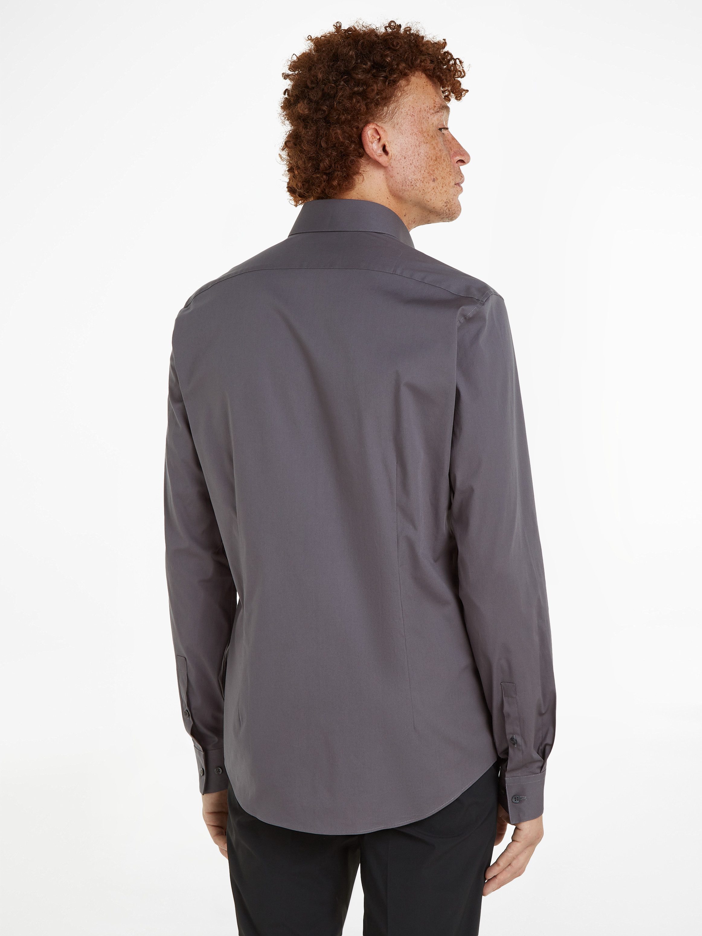 Calvin Klein Businessoverhemd POPLIN STRETCH SLIM SHIRT met kent-kraag logoprint op borsthoogte
