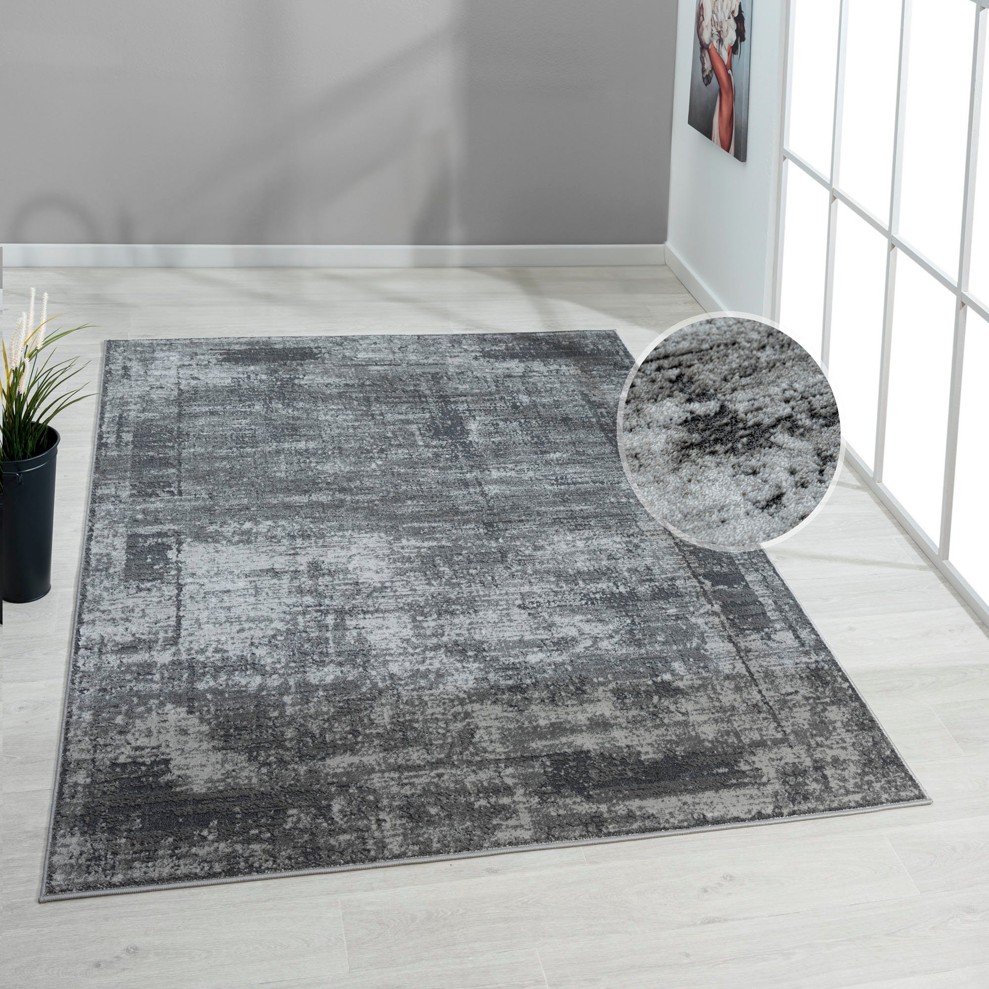 my home Vloerkleed Hamsa discrete glans, krimp-garen-effect, in vintage-look, dichte kwaliteit moderne vloerkleden maat 8 grijs