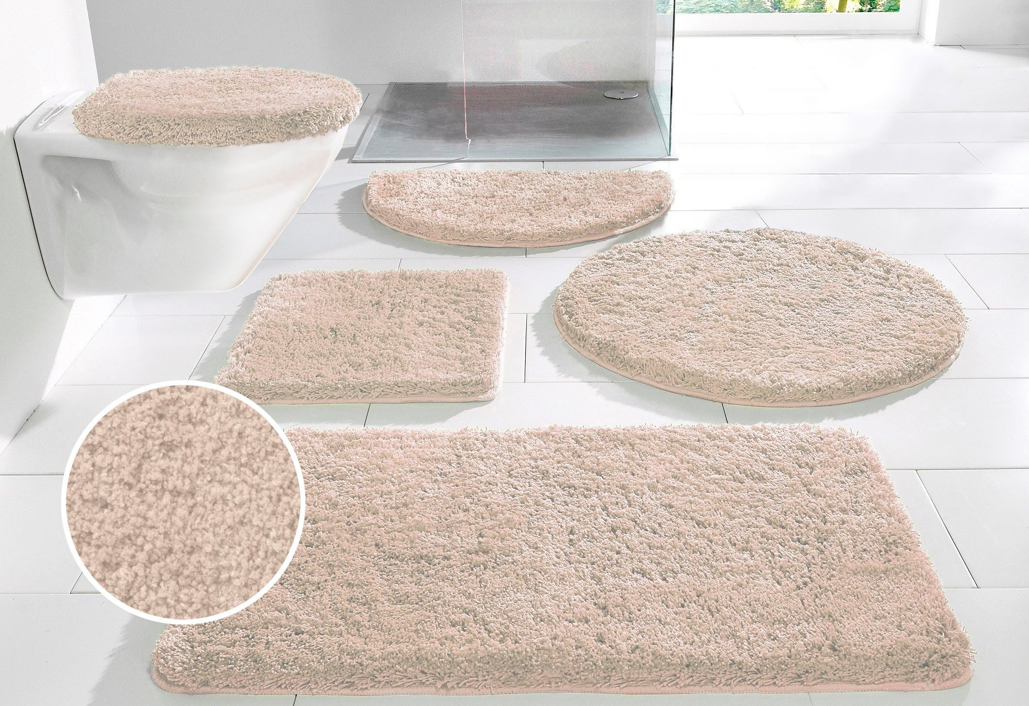 my home Badmat Sanremo, Badmat, Badkamer Tapijt, zeer zacht badmatten maat 3-delige set voor staand toilet beige