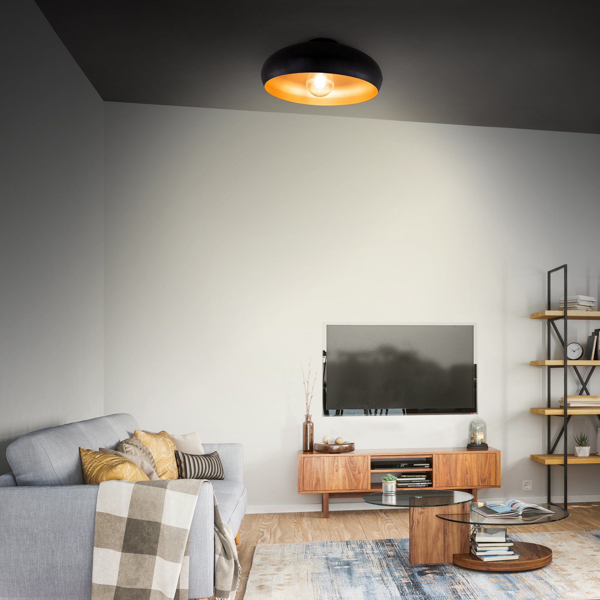 B.K.Licht Plafondlamp LED plafondlamp retro zwart-goud woonkamer gang slaapkamer E27