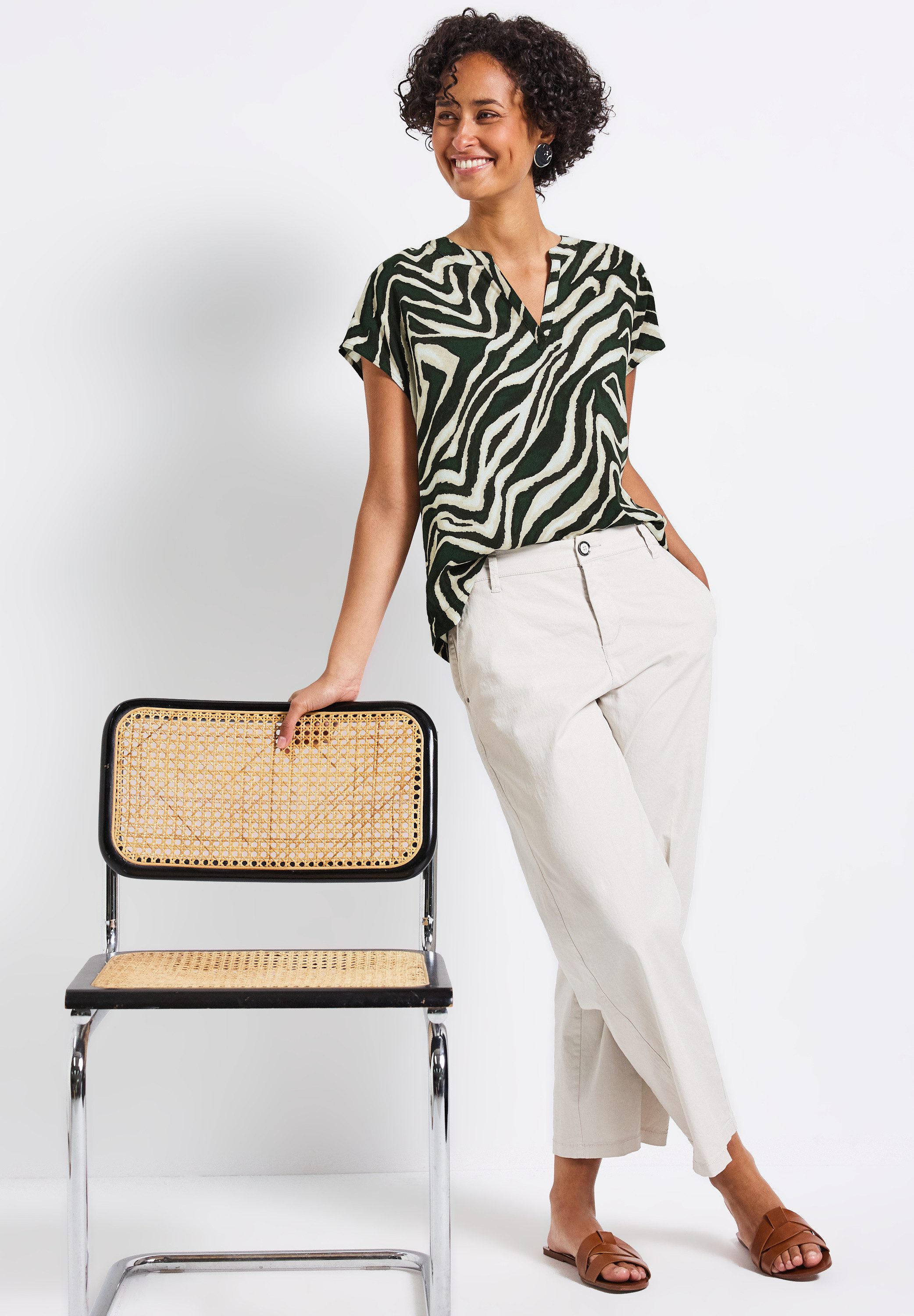 STREET ONE Blouse met korte mouwen met zebramotief