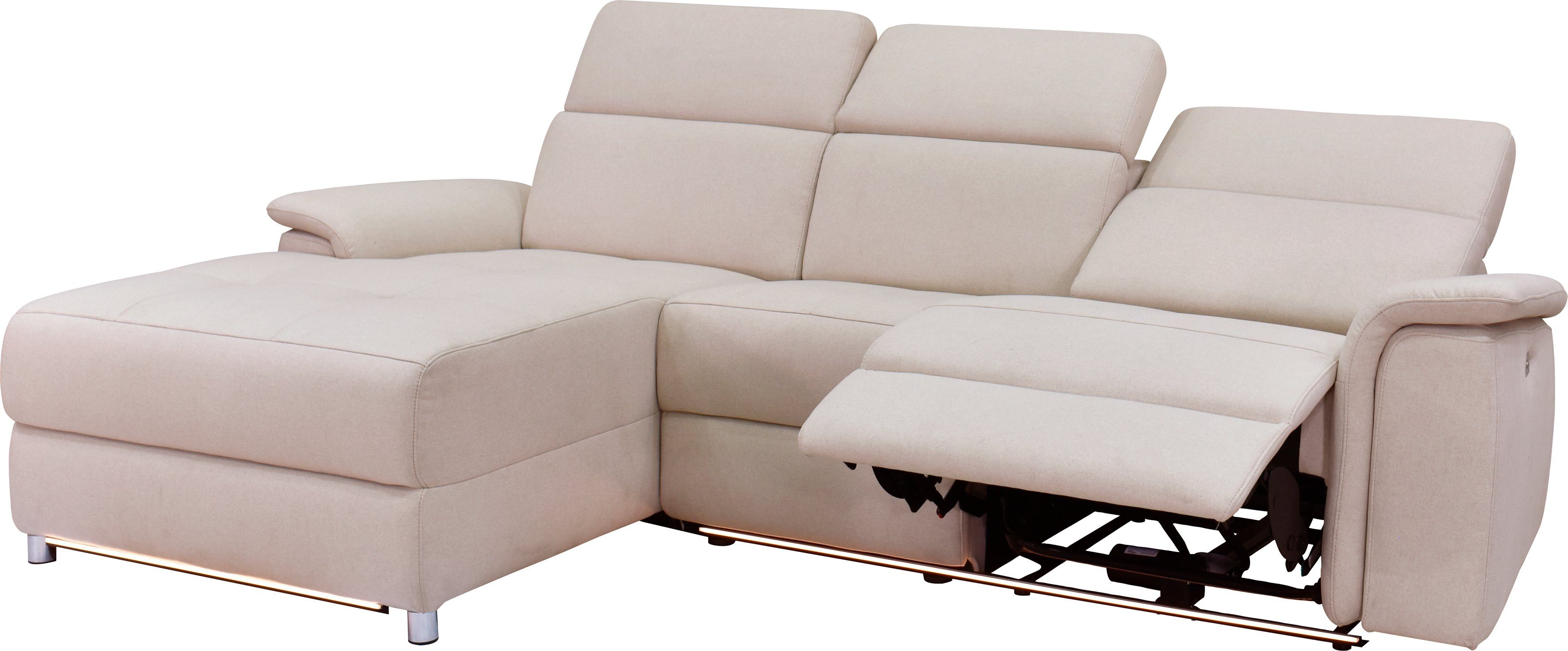 Places of Style Hoekbank Pareli, L-model, 259 cm, met récamier, echt leer, imitatieleer, weefstof
