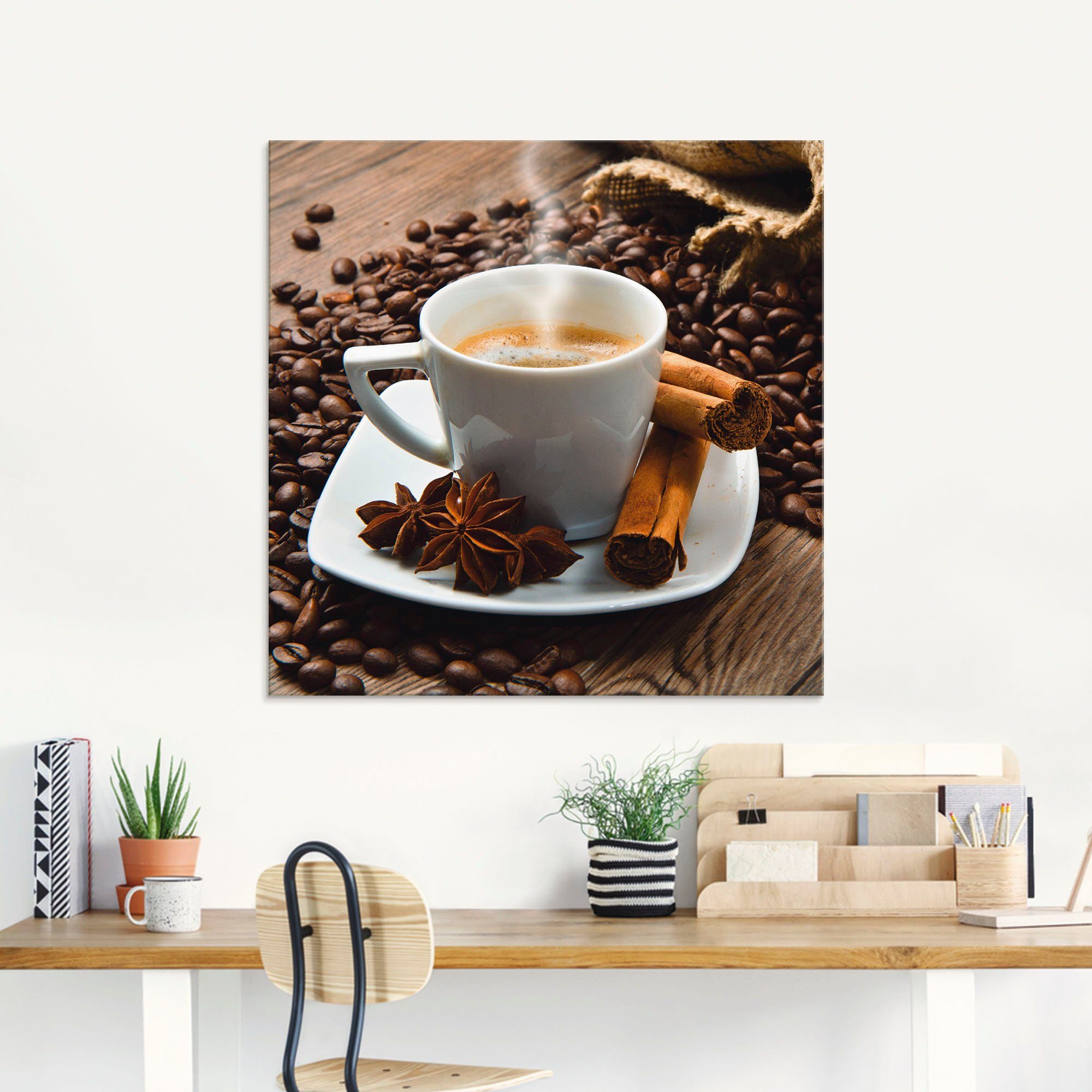 Artland Print op glas Koffiekopje linnen zak met koffiebonen