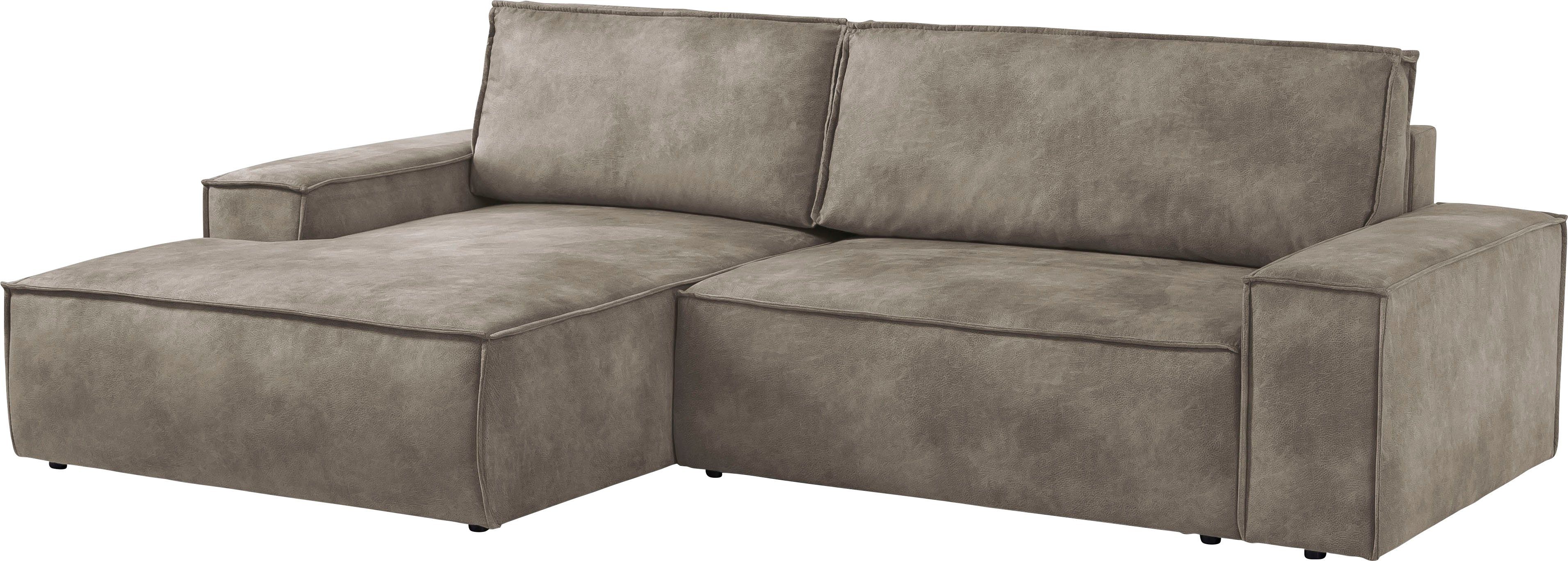 Home affaire Hoekbank SHERWOOD bedbank 267 cm, L-model, Slaapfunctie met bedlade (210x136 cm), cord, vintage, fluweel