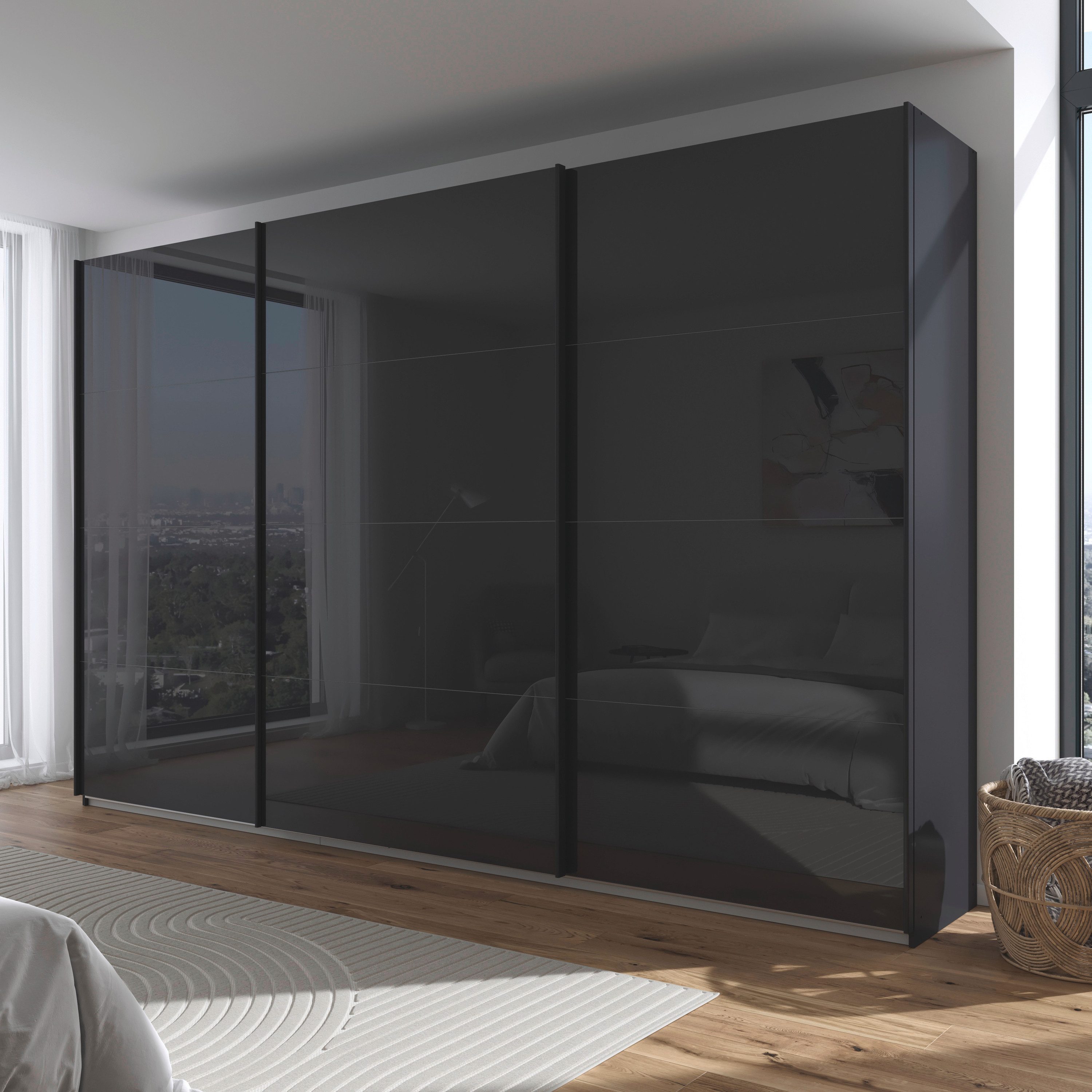 rauch Schuifdeurkast Kledingkasten kast garderobe AGORDO met glazen front doordachte binnenuitrusting, in 4 breedtes en 2 hoogtes made in germany